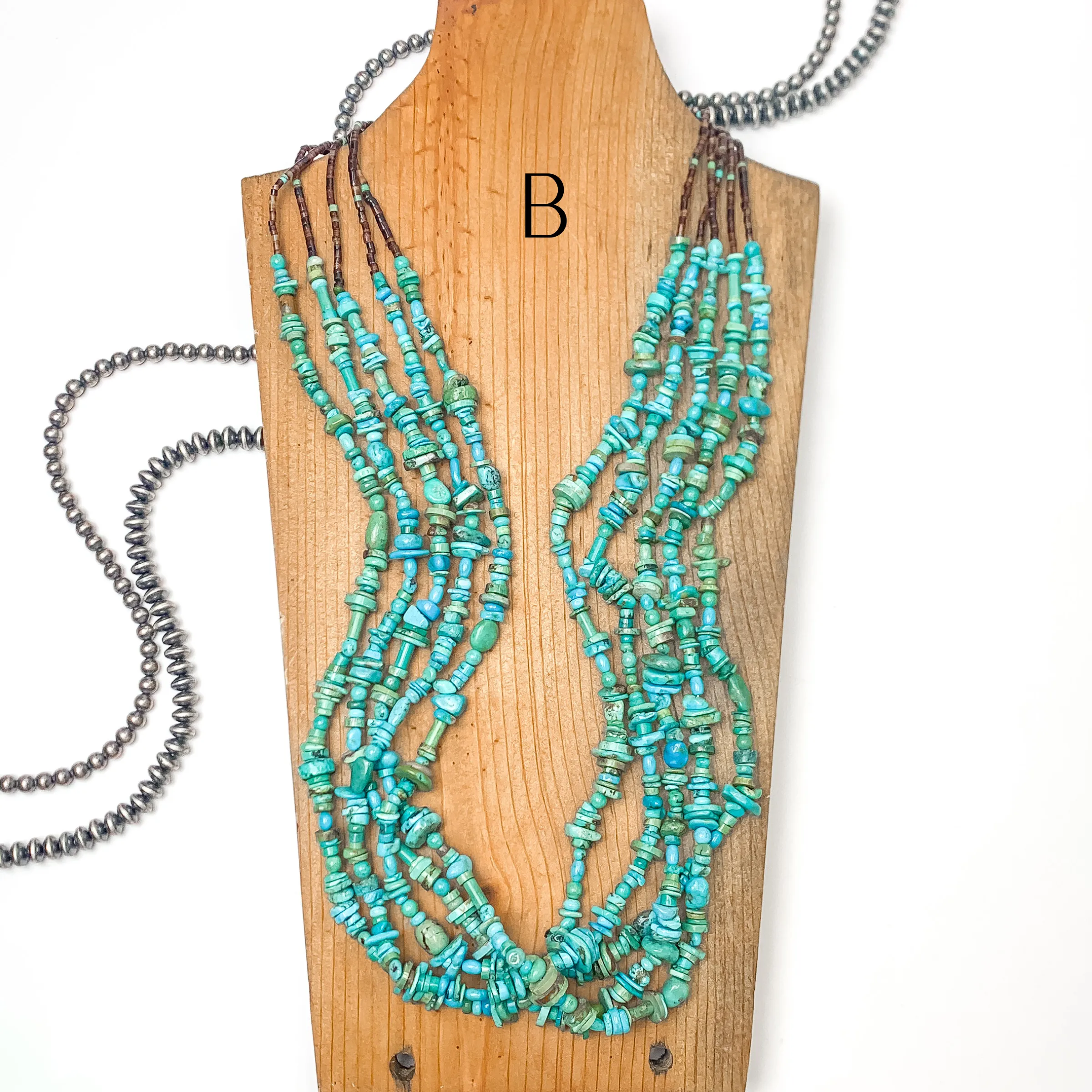 Navajo | Authentic Five Strand Turquoise in Blue   Green Hues and Heishi Necklace