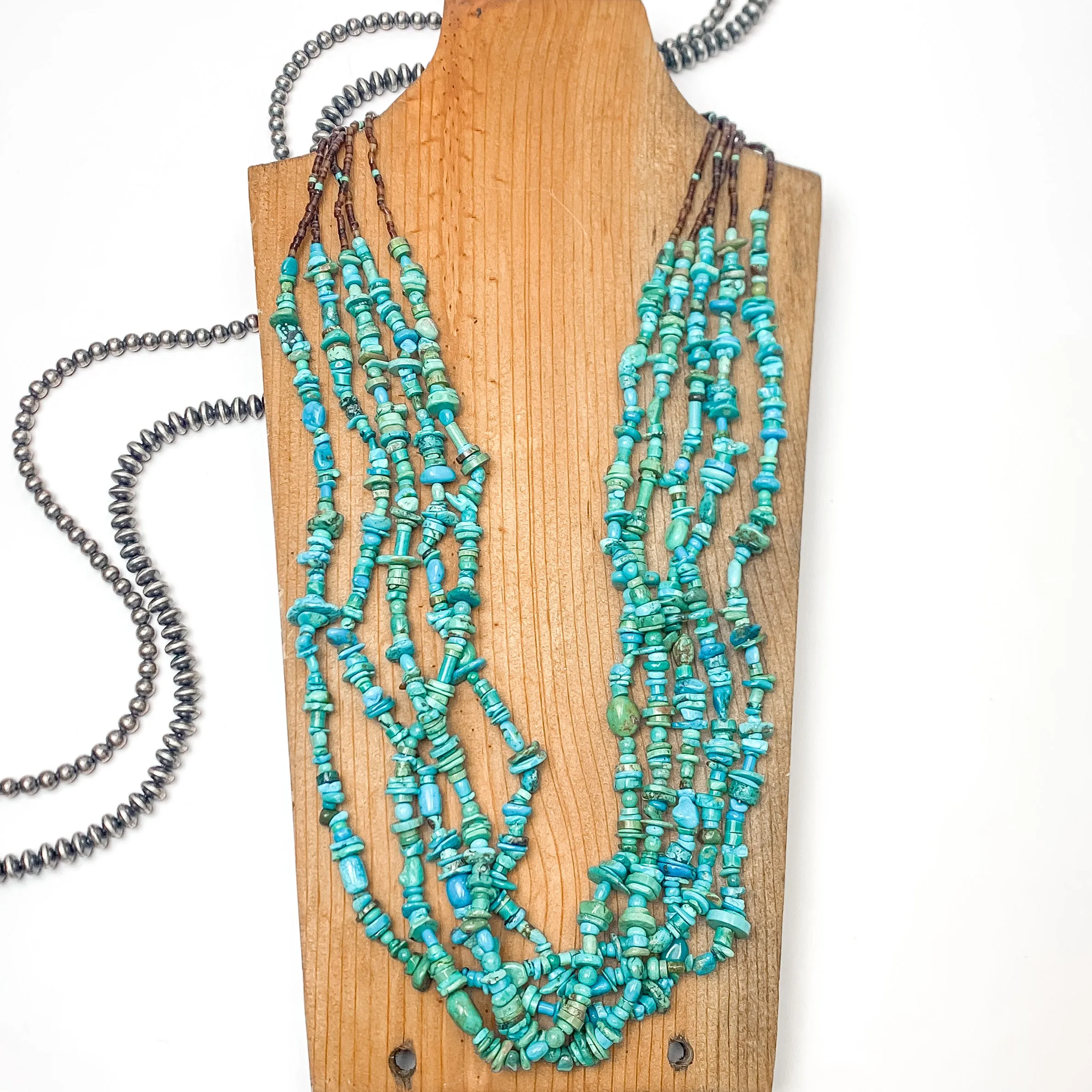 Navajo | Authentic Five Strand Turquoise in Blue   Green Hues and Heishi Necklace