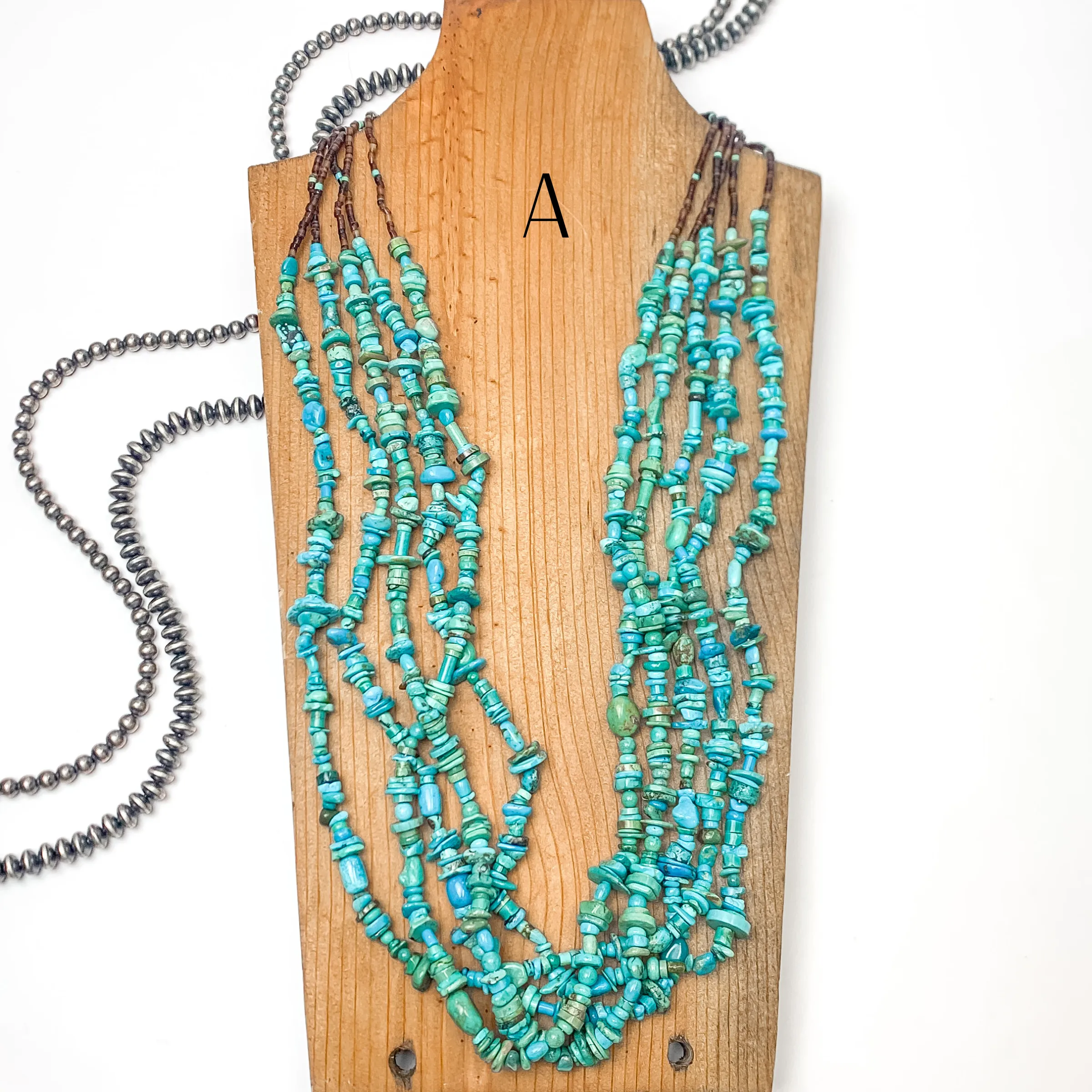 Navajo | Authentic Five Strand Turquoise in Blue   Green Hues and Heishi Necklace