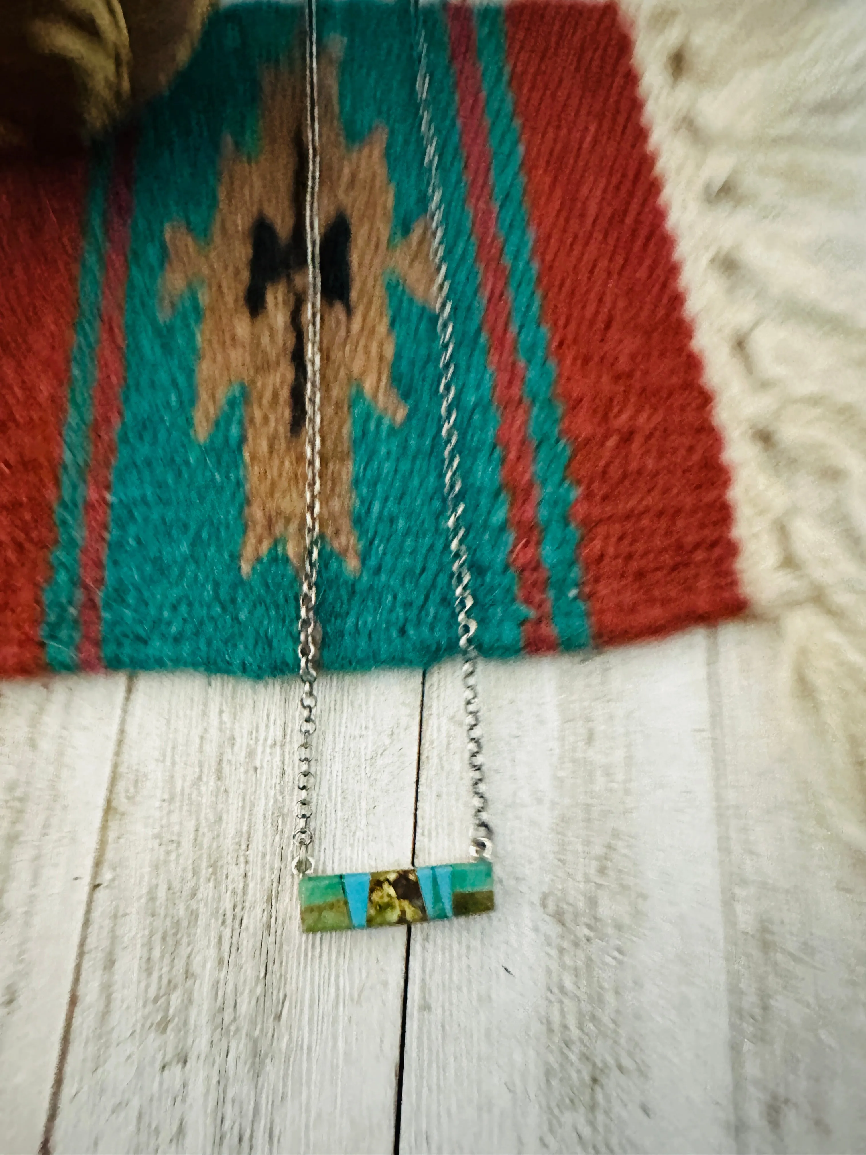 Navajo Multi Turquoise & Sterling Silver Inlay Bar Necklace