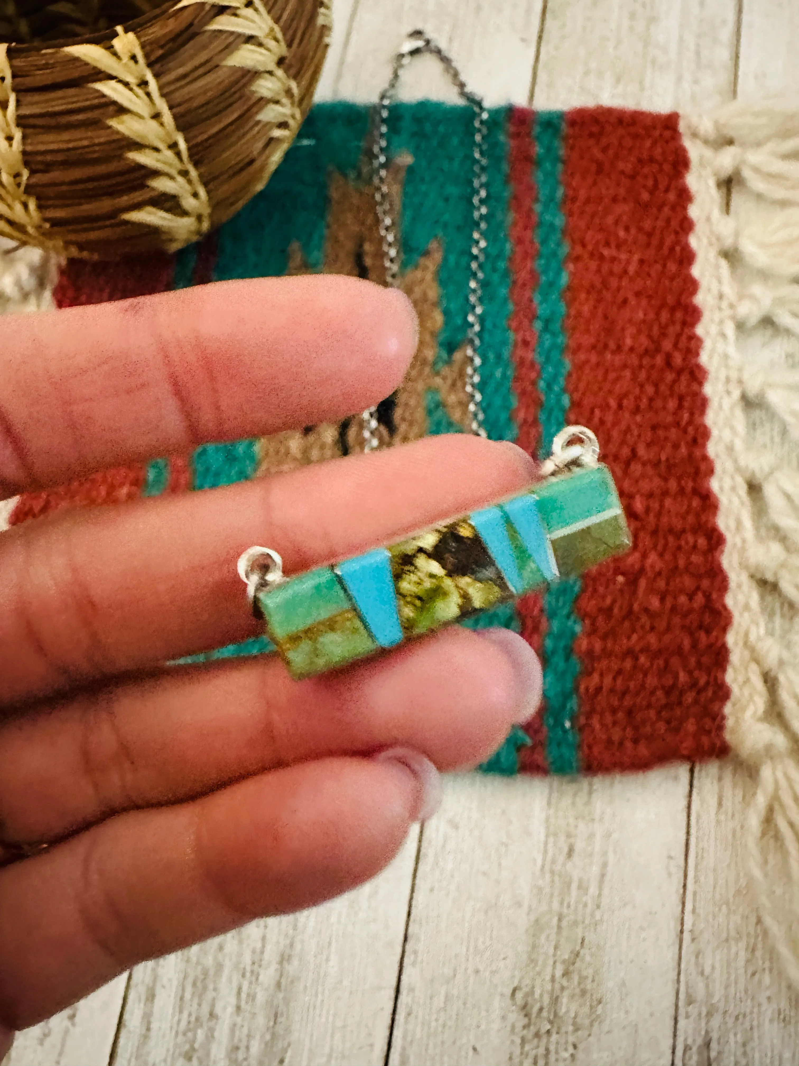 Navajo Multi Turquoise & Sterling Silver Inlay Bar Necklace