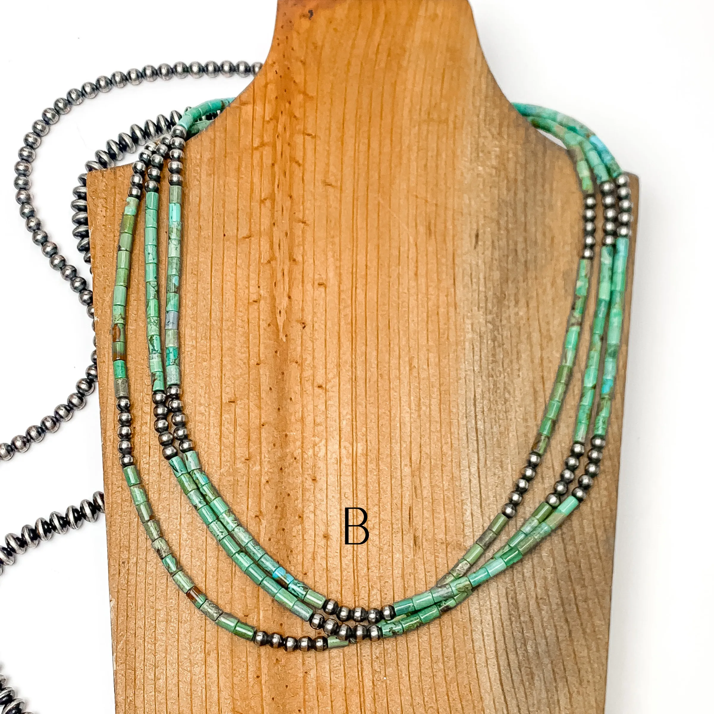 Navajo | Navajo Handmade Sterling Silver 3 Strand Turquoise Beaded Necklace with Navajo Pearls