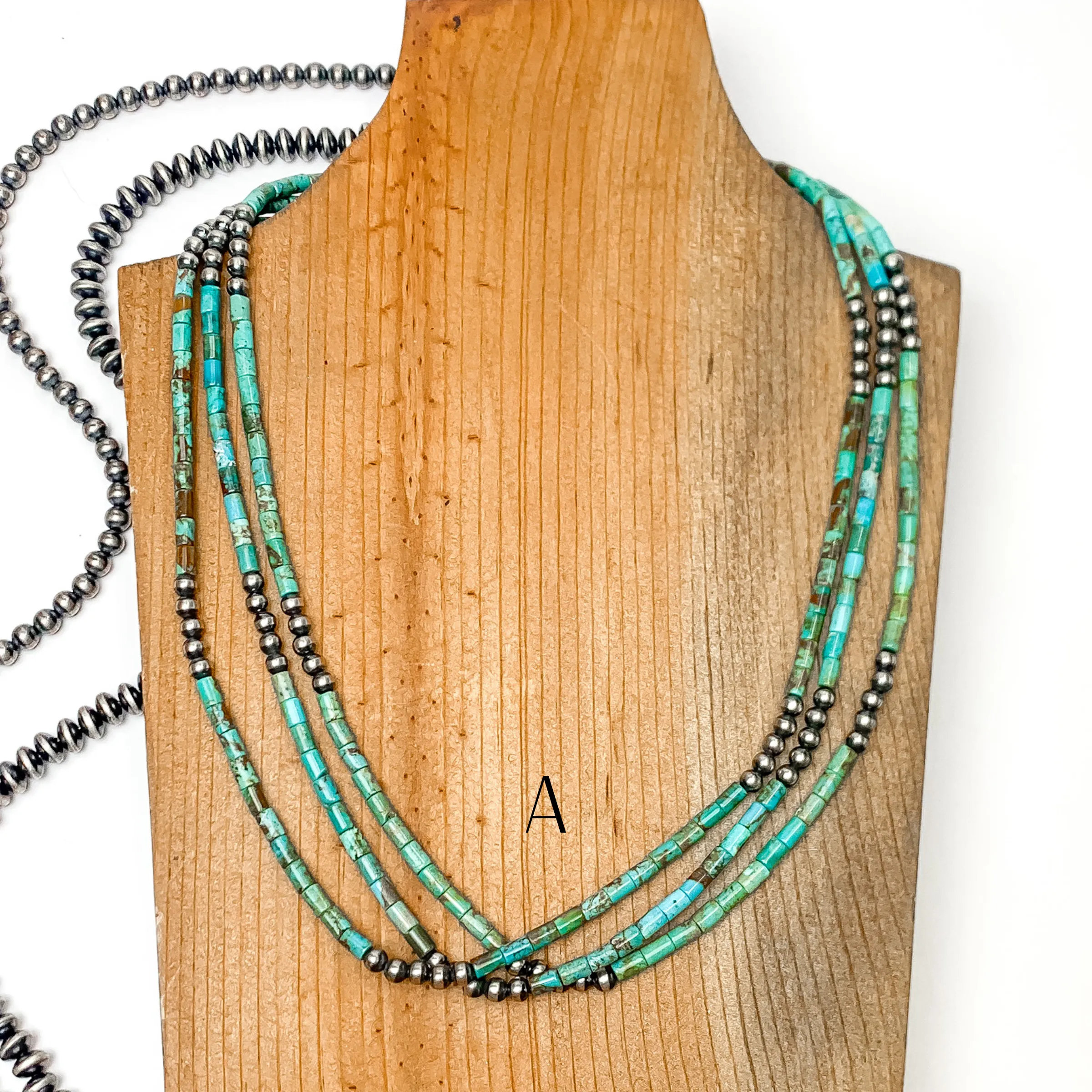 Navajo | Navajo Handmade Sterling Silver 3 Strand Turquoise Beaded Necklace with Navajo Pearls