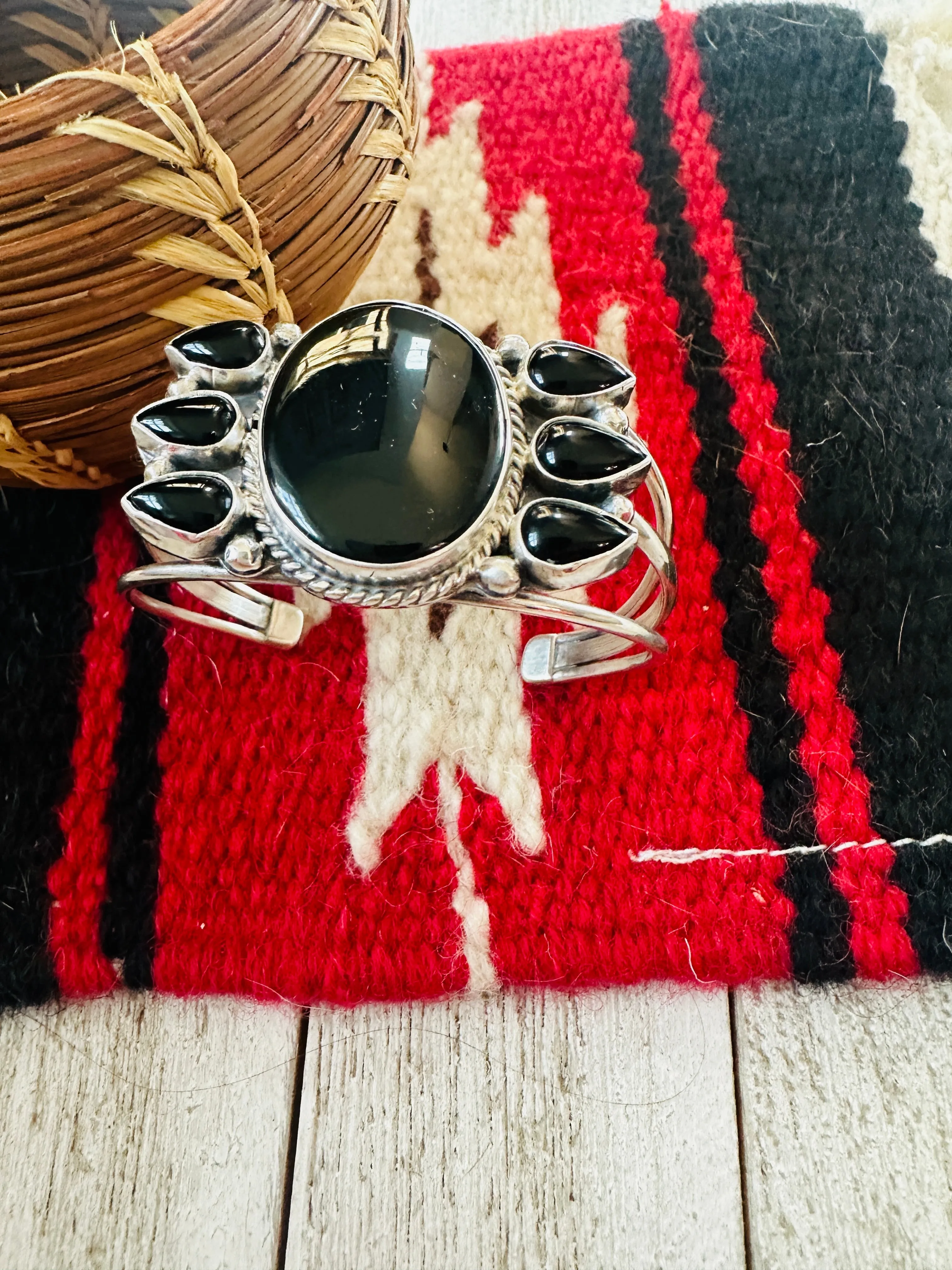 Navajo Sterling Silver & Onyx Cuff Bracelet