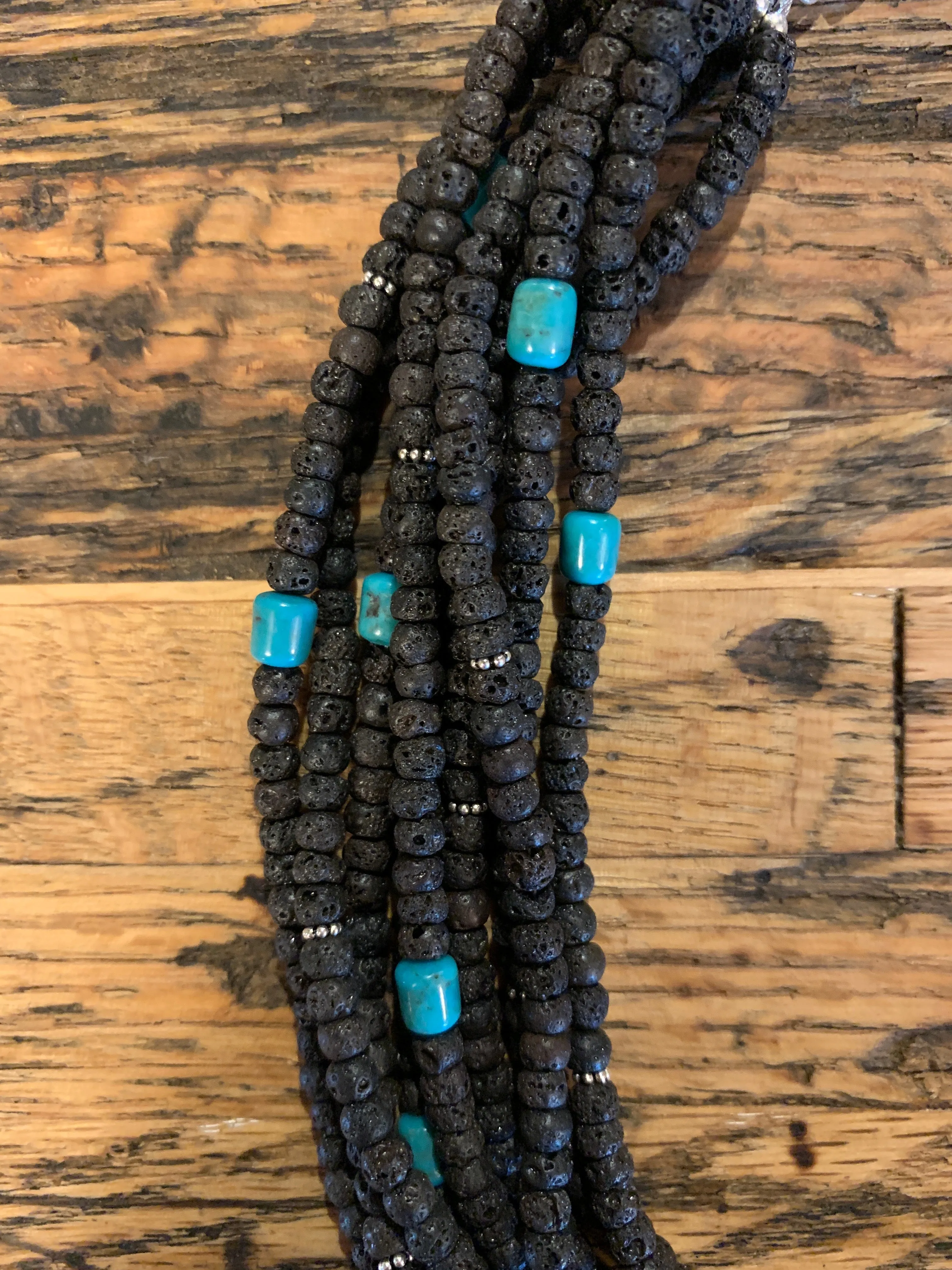 Necklace, Lava & Turquoise Beads, Nine Strands, 287B - Sale!