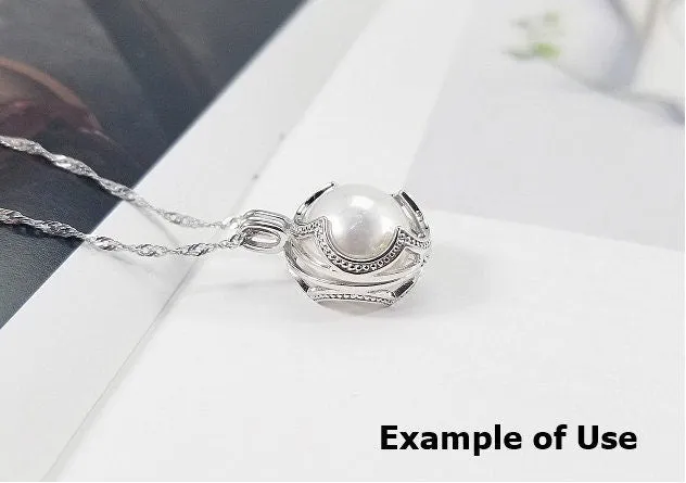 Necklace Pendant Blank Setting Flower Charm 22mm Sterling Silver White Gold Fine 925 For One Pearl Prong DIY Jewelry Finding Wholesale 1pc