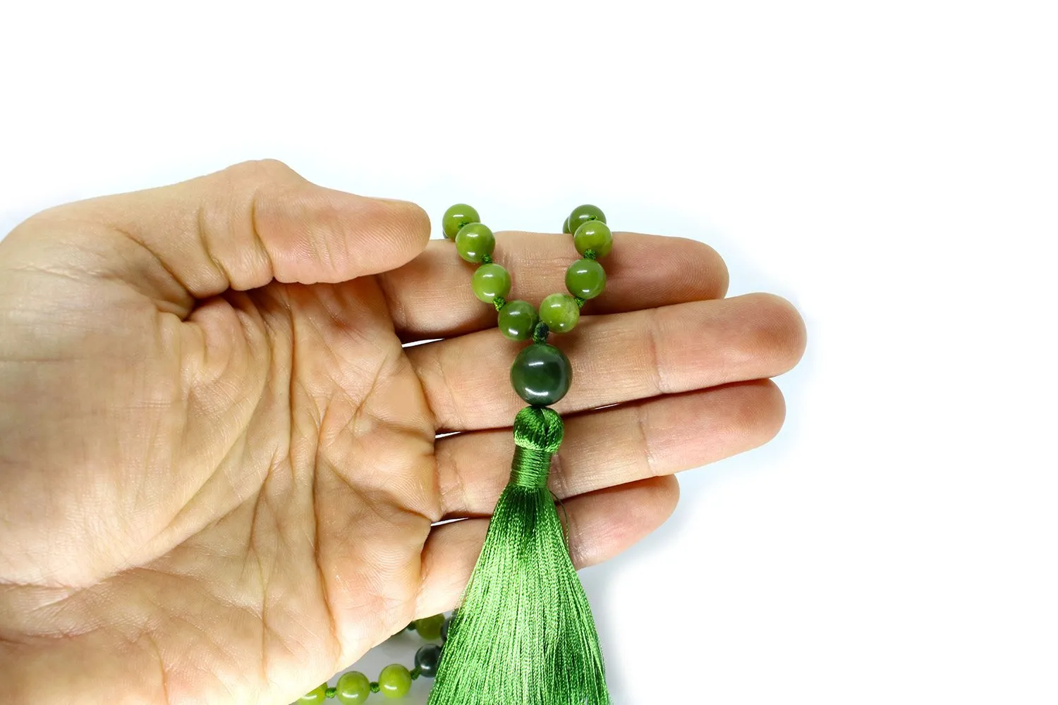 Nephrite Jade Mala Beads Necklace - "I am Fearless"