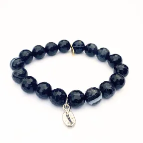 Onyx Crystal Bracelet | Faceted   Silver Coffee Bean Charm