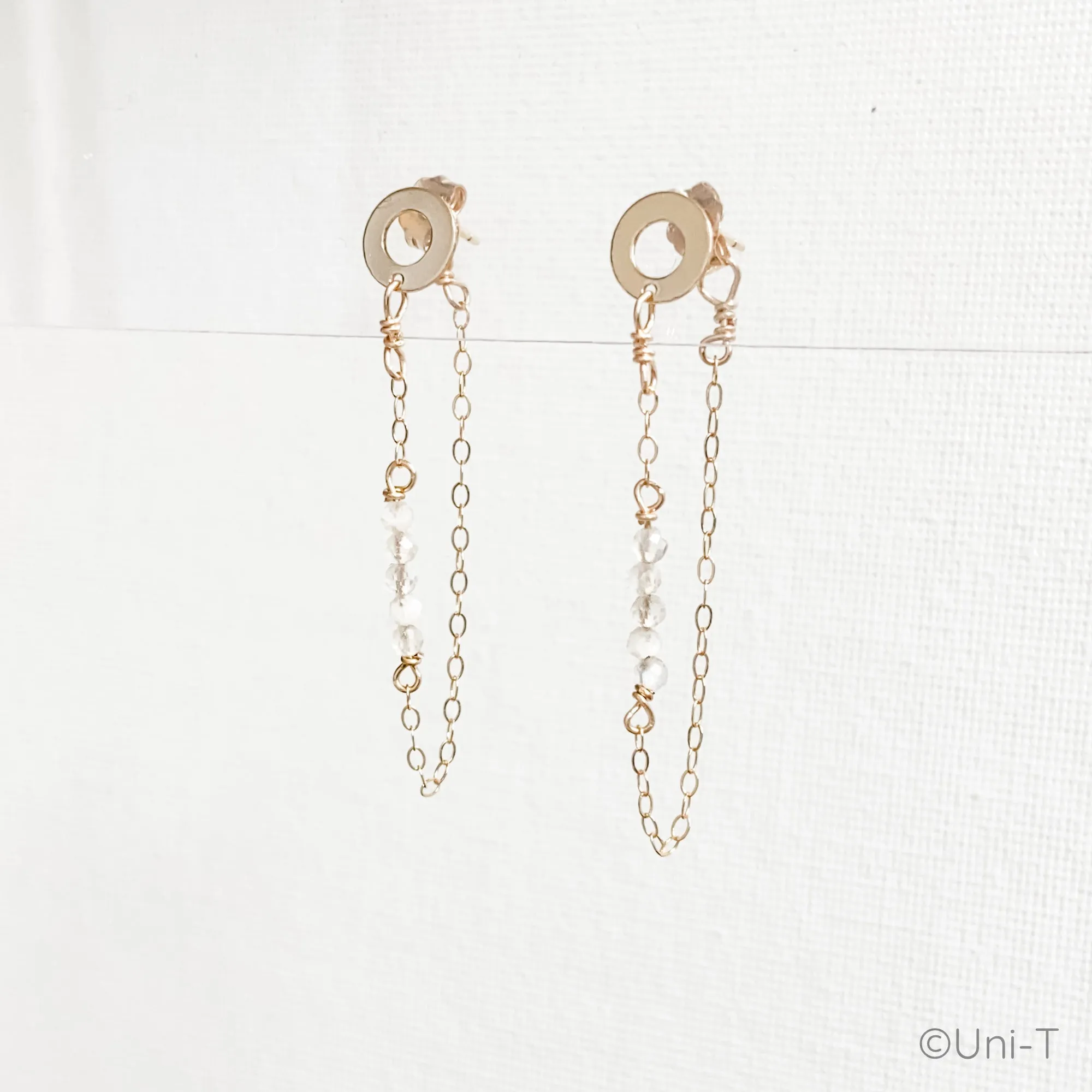 Open Circle and Gold Filled Chain Loop Earrings with Moonstone