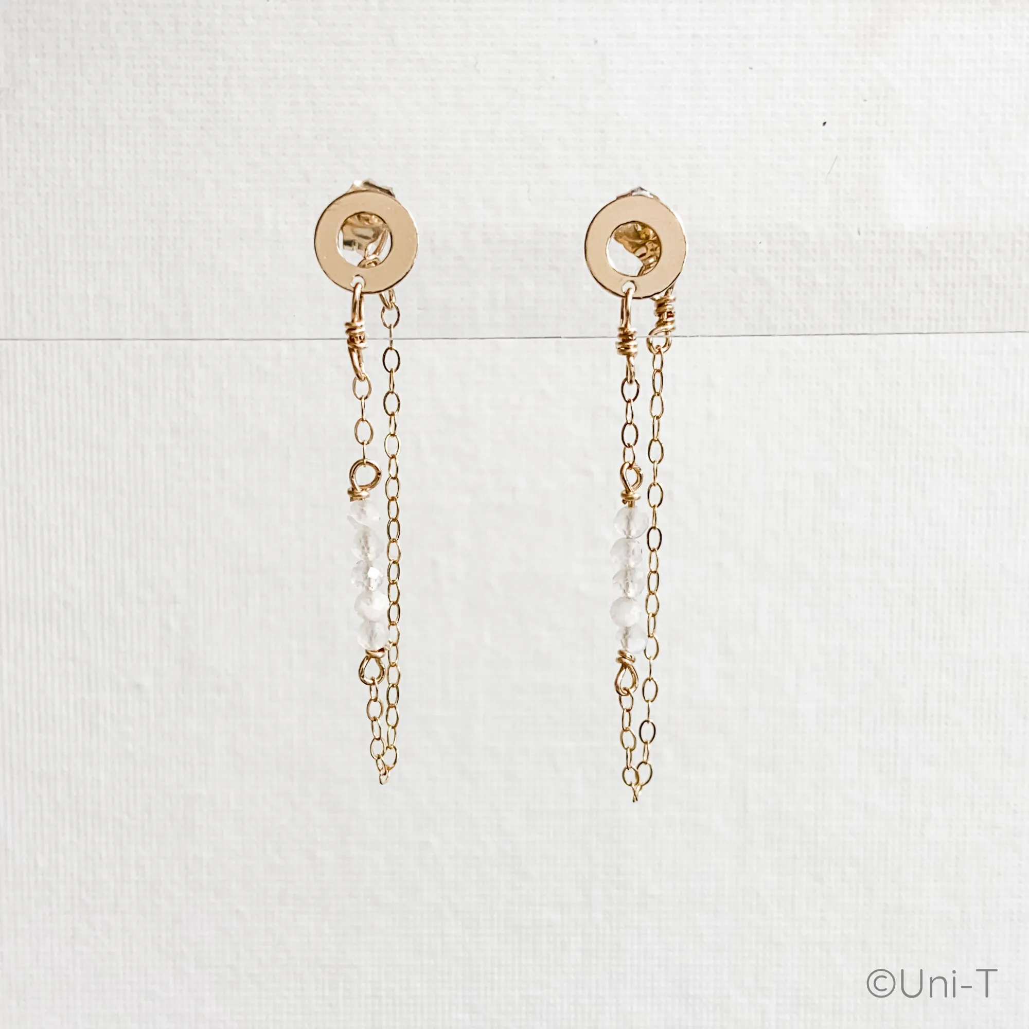 Open Circle and Gold Filled Chain Loop Earrings with Moonstone