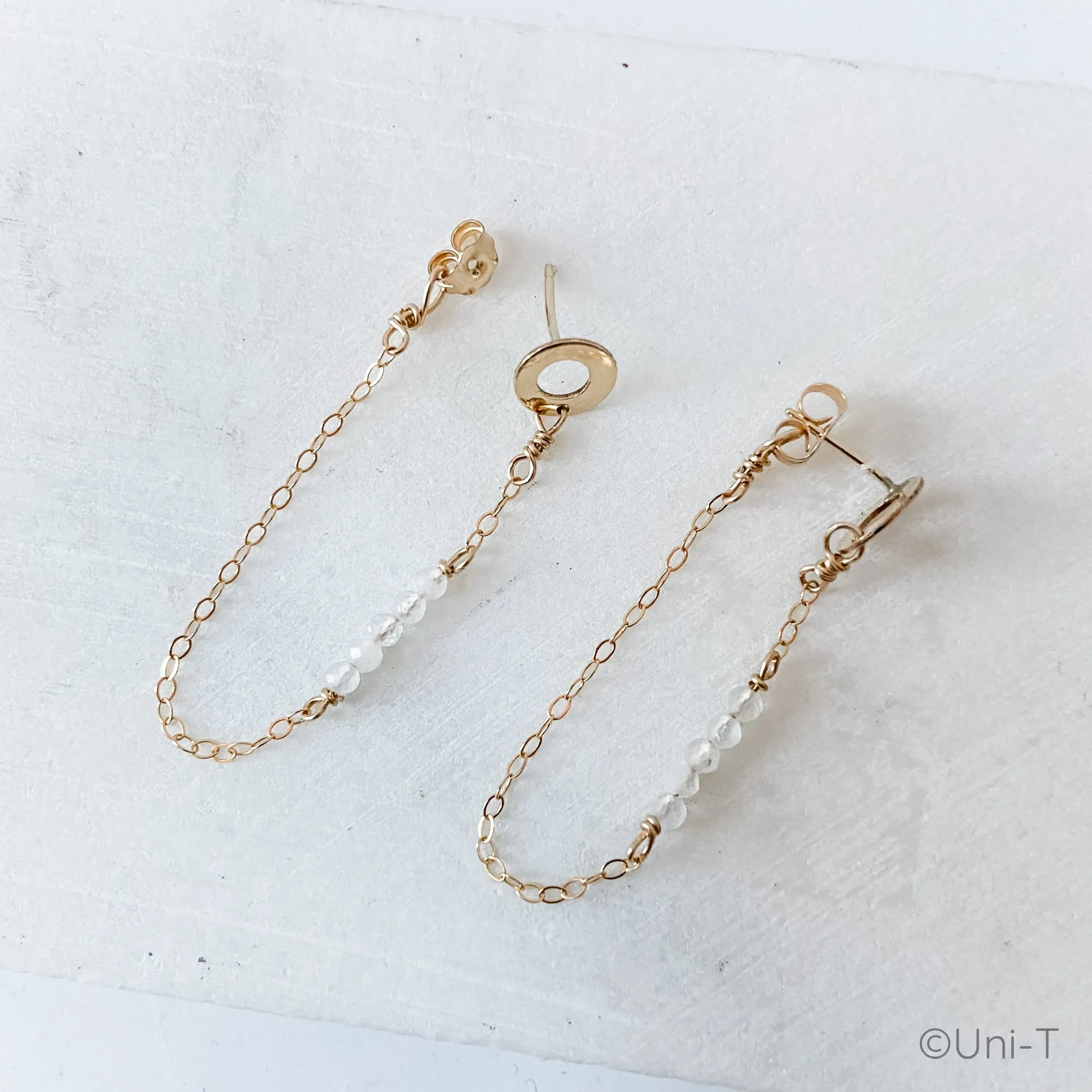 Open Circle and Gold Filled Chain Loop Earrings with Moonstone