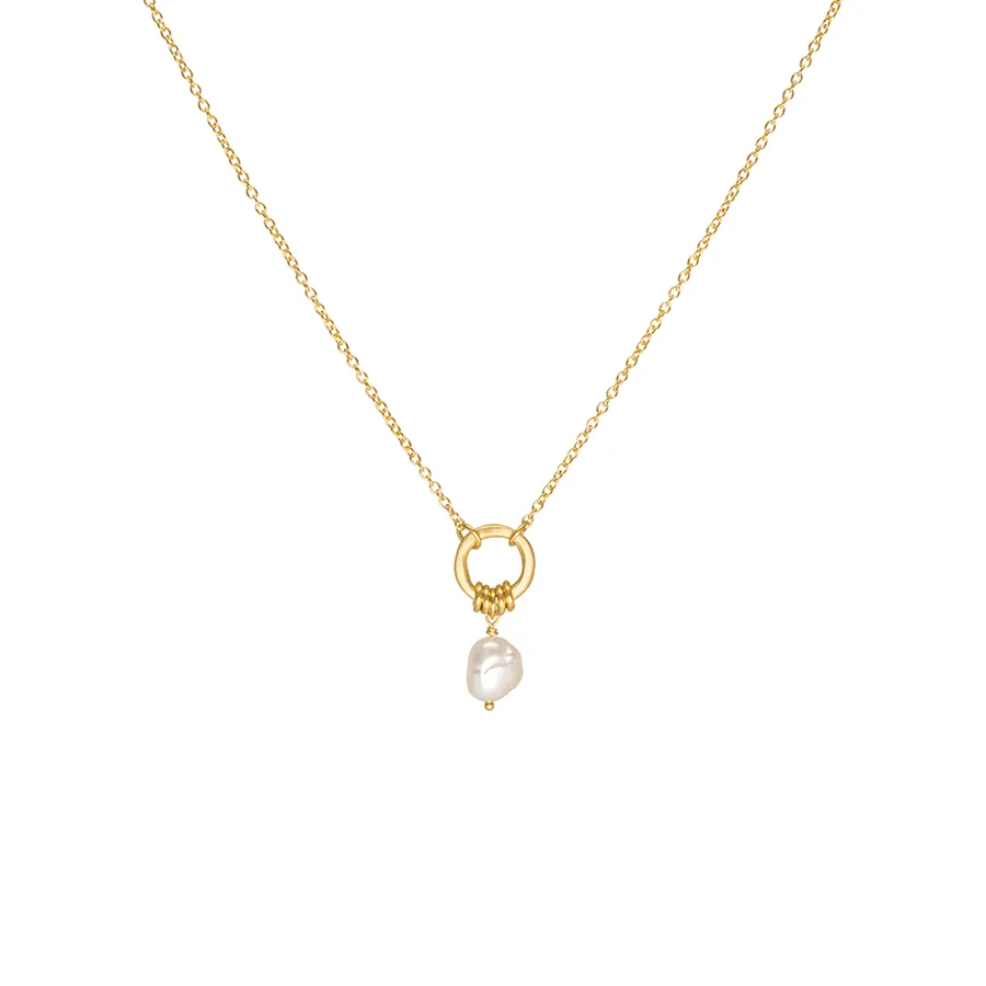 Open Circle Pearl Nugget Necklace