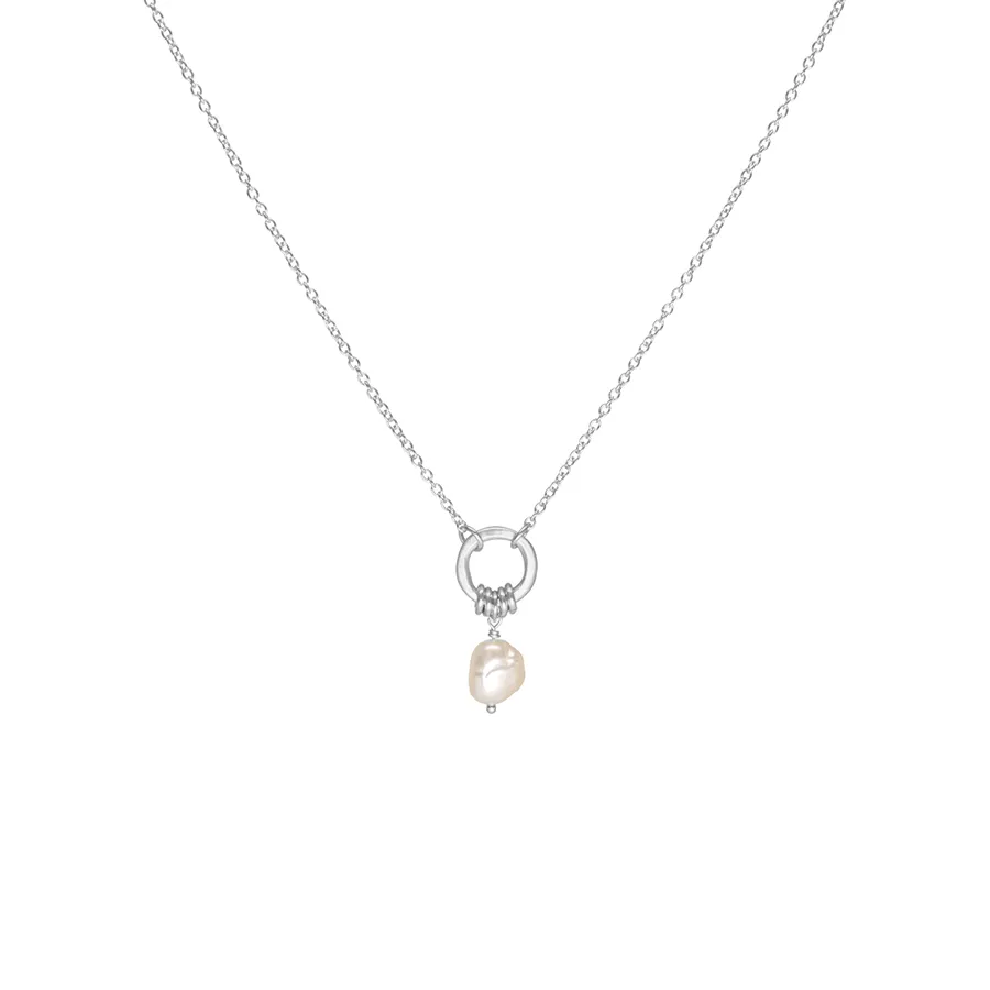 Open Circle Pearl Nugget Necklace