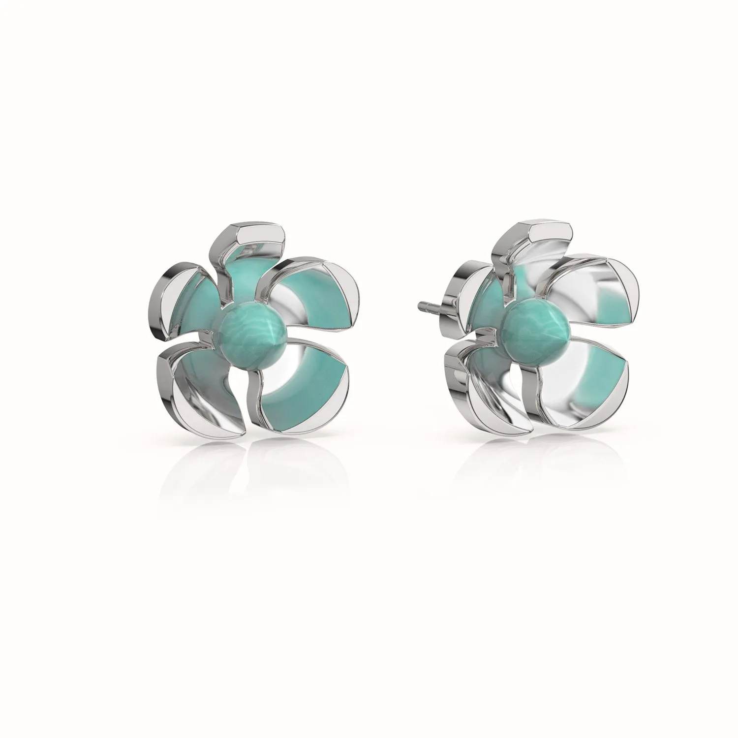 Orchid Garden Large Stud Earrings - Sterling Silver - Amazonite