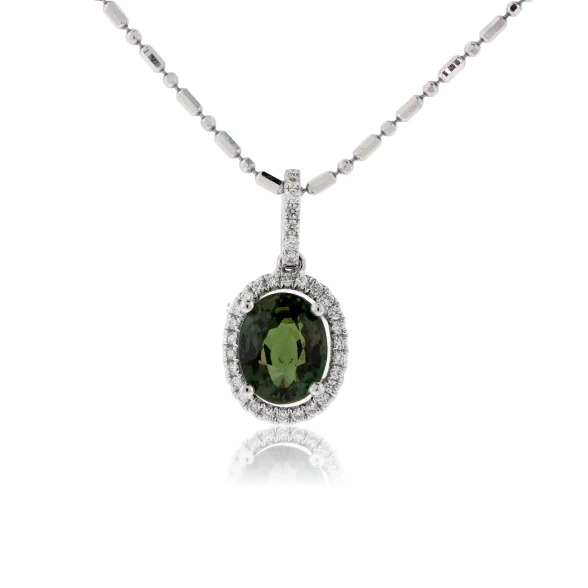 Oval Alexandrite & Diamond Halo Pendant