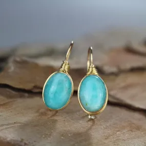 Oval Amazonite Wire Wrapped Earrings