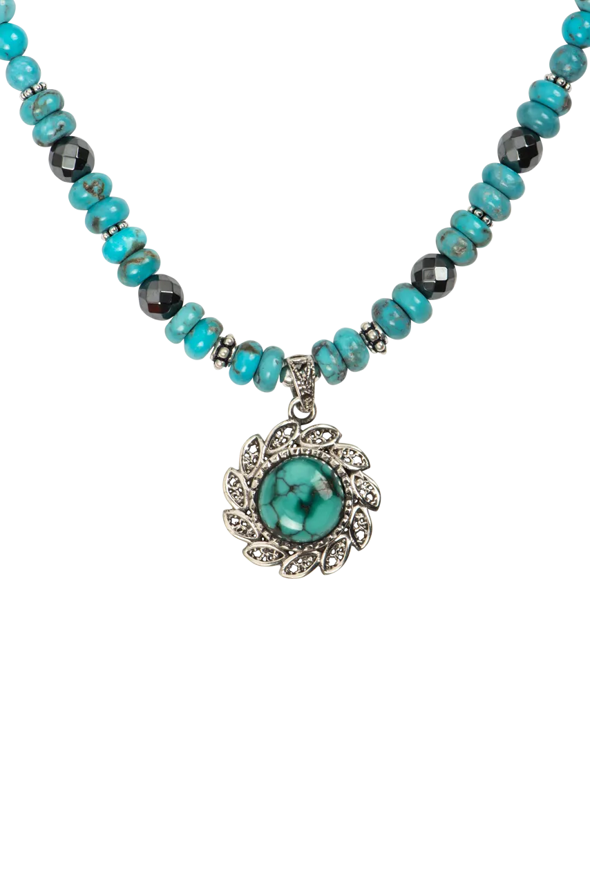 Paige Wallace Turquoise Flower Necklace