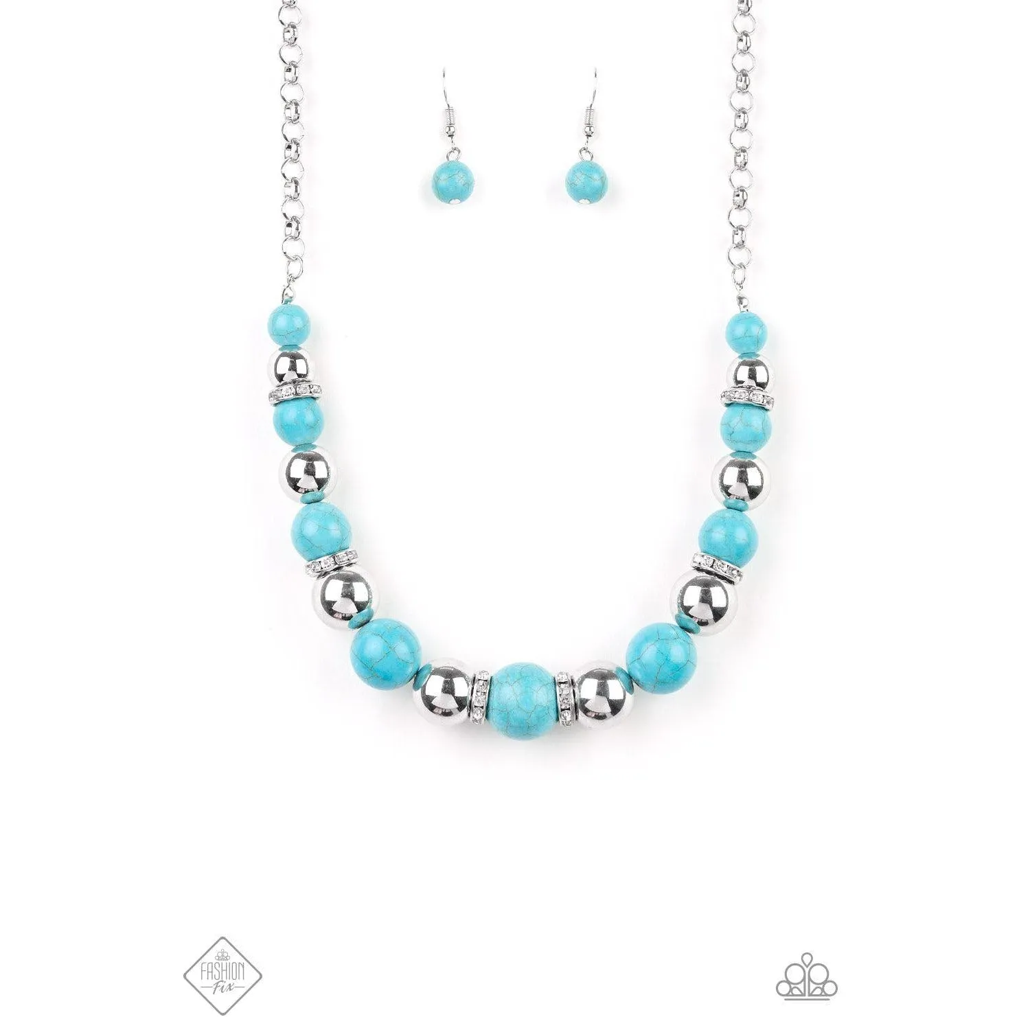 Paparazzi "The Ruling Class" Faux Turquoise Stone Necklace & Earrings Set