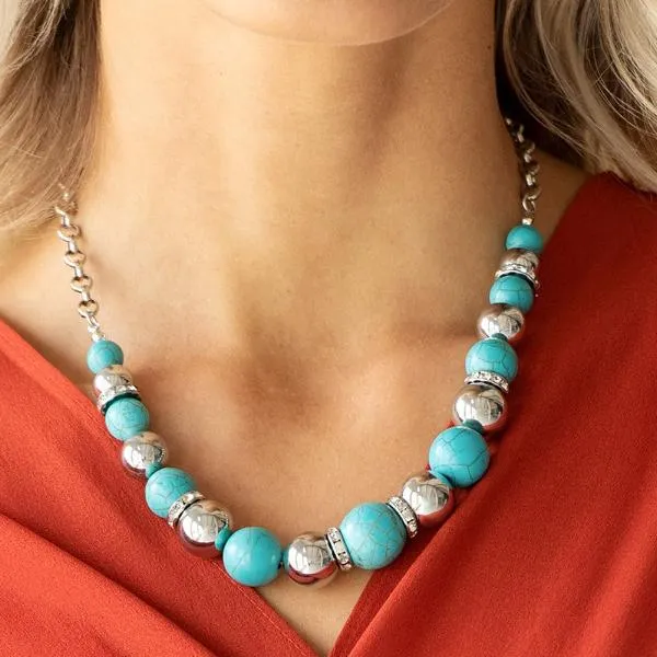 Paparazzi "The Ruling Class" Faux Turquoise Stone Necklace & Earrings Set