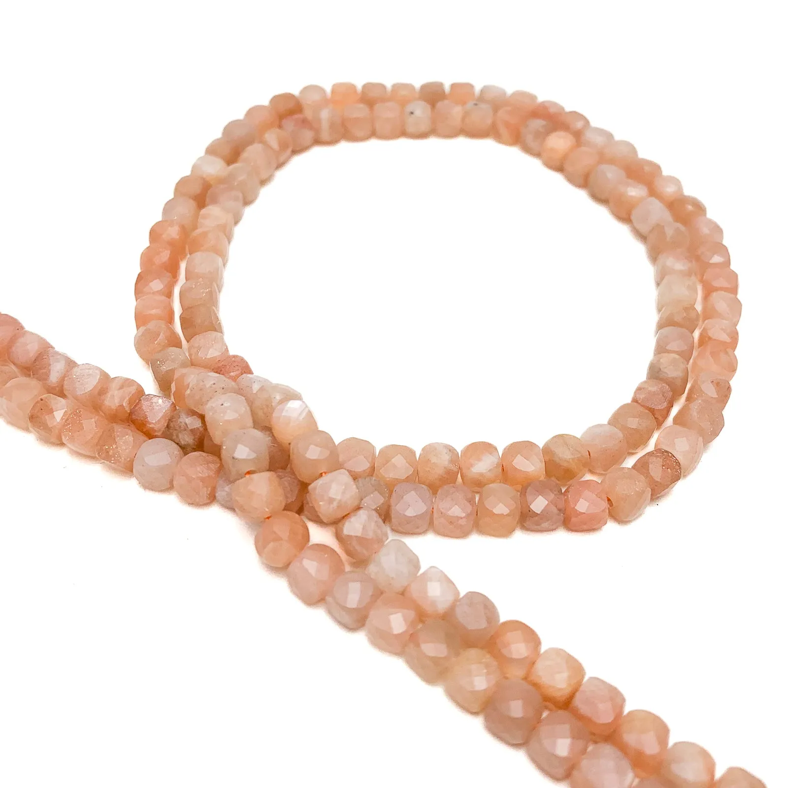 Peach Moonstone 4.5mm Faceted Cubes Bead Strand