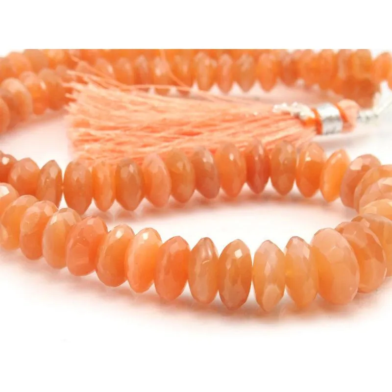 Peach Moonstone German Cut Faceted Rondelle Strand  6mm-11mm