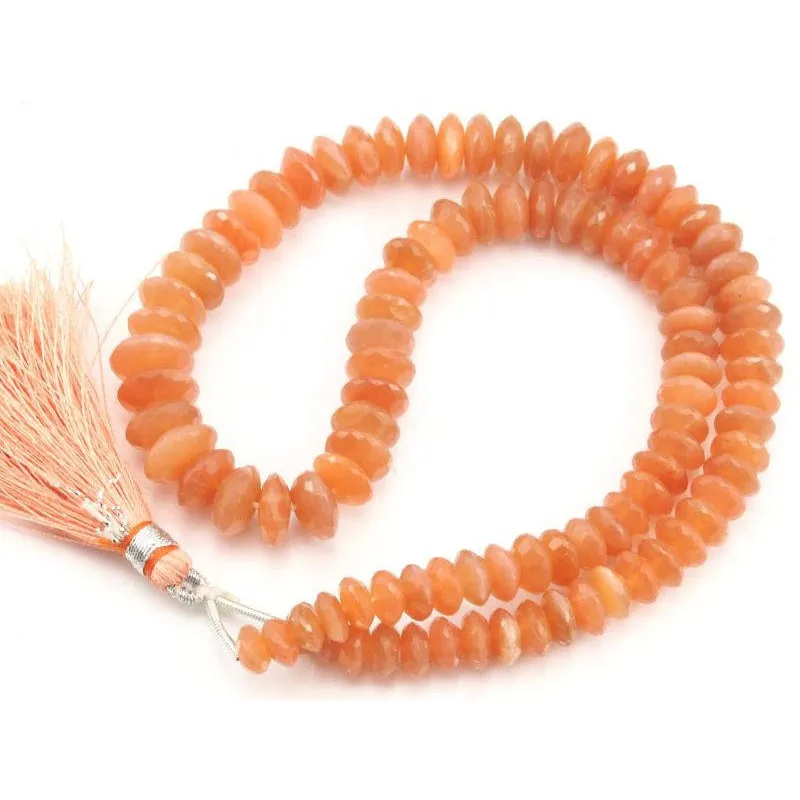 Peach Moonstone German Cut Faceted Rondelle Strand  6mm-11mm