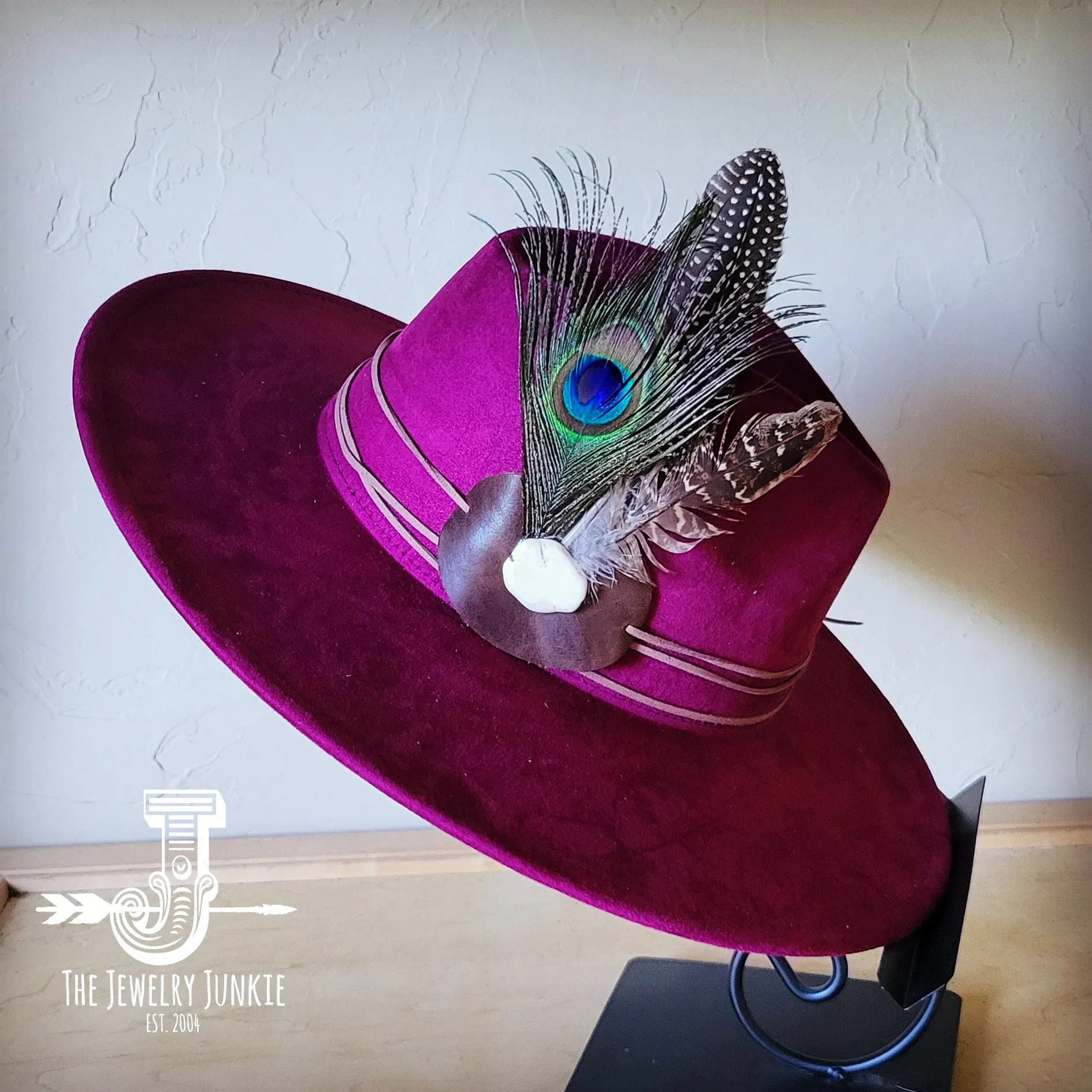 Peacock Guinea Feather & Turquoise Slab Hat Band   Choice of Hat 985w