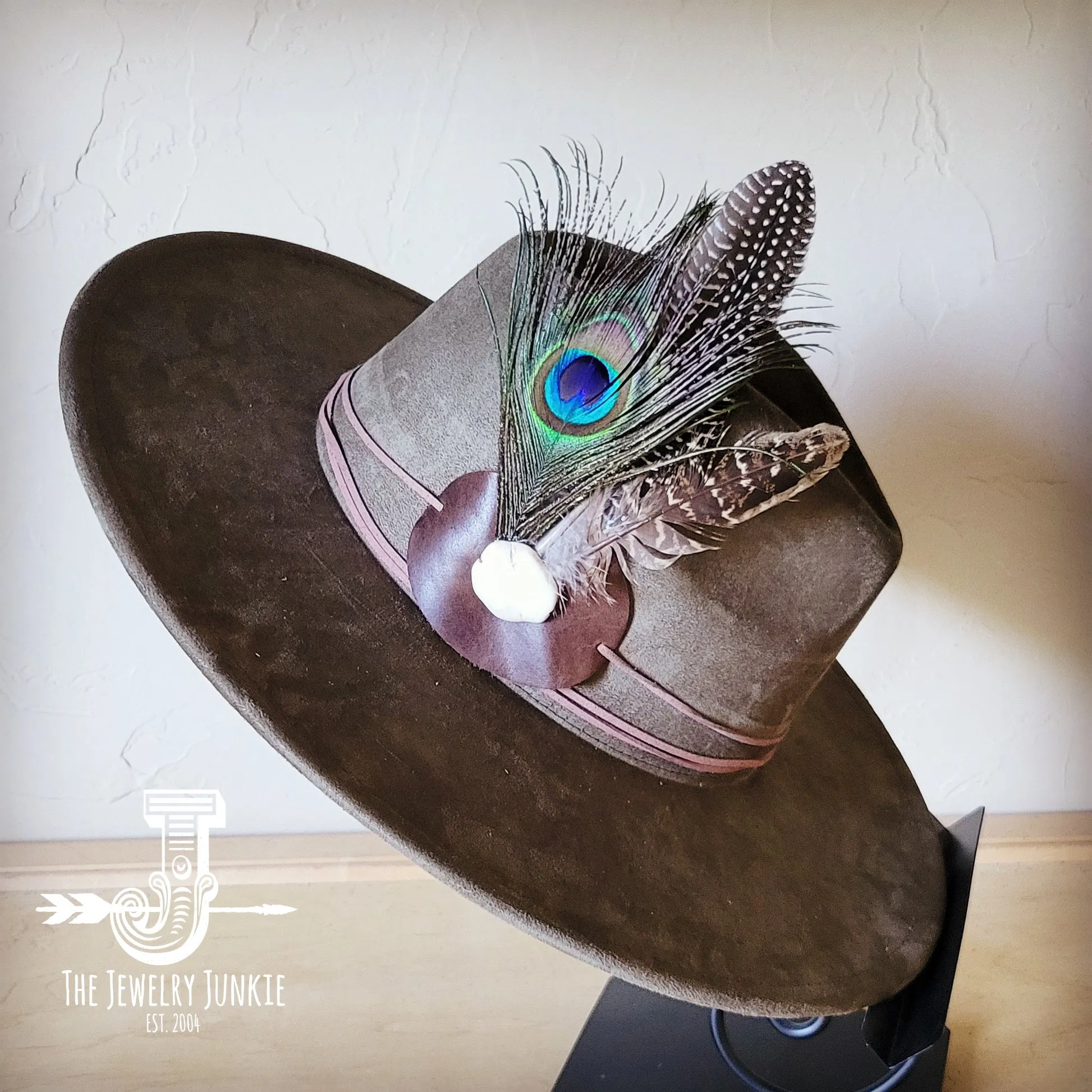 Peacock Guinea Feather & Turquoise Slab Hat Band   Choice of Hat 985w