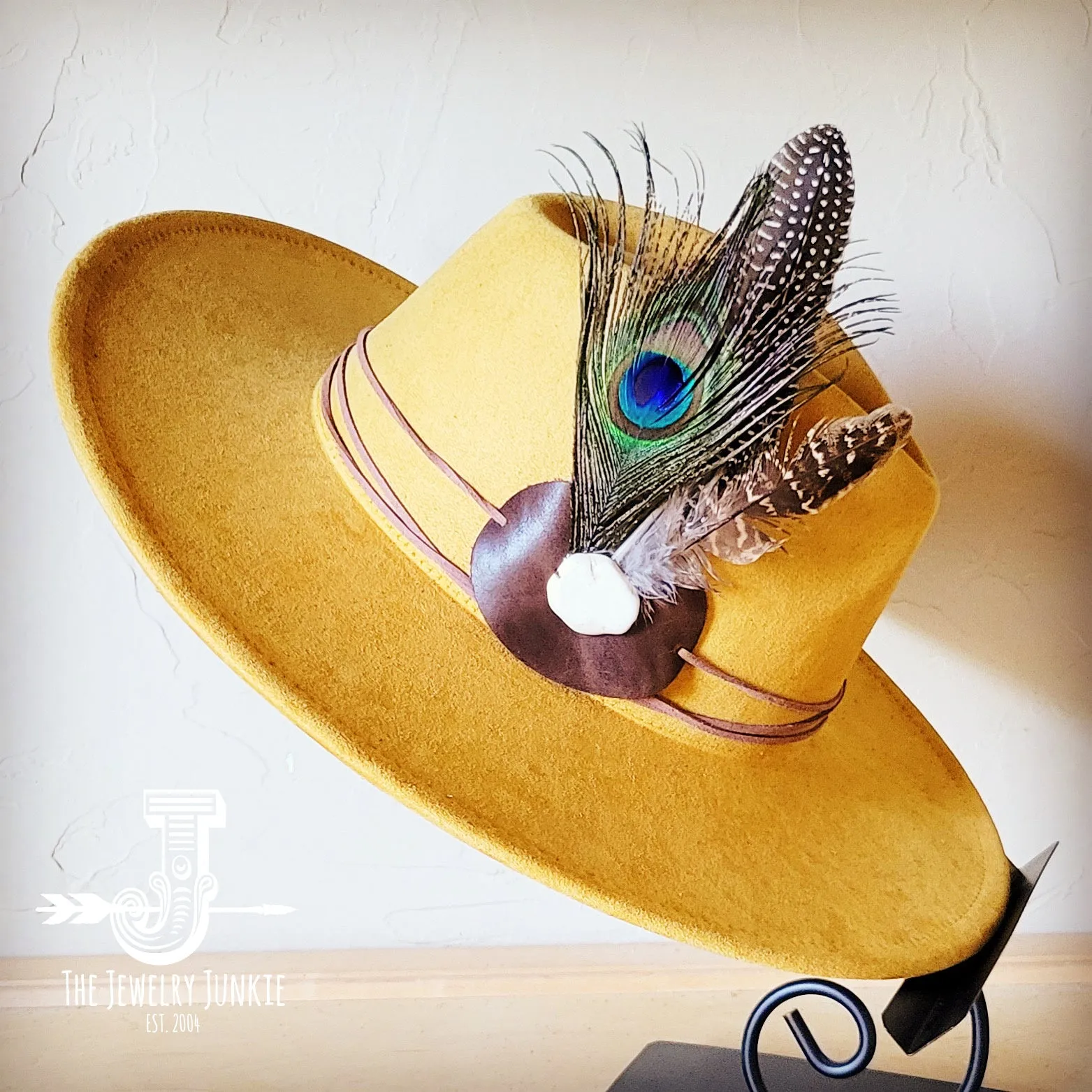 Peacock Guinea Feather & Turquoise Slab Hat Band   Choice of Hat 985w