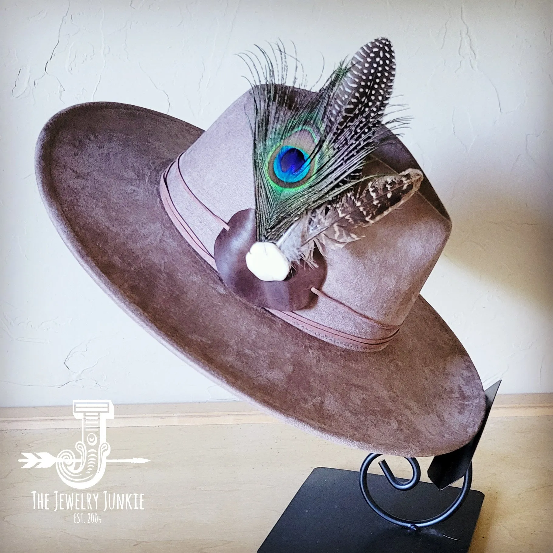 Peacock Guinea Feather & Turquoise Slab Hat Band   Choice of Hat 985w