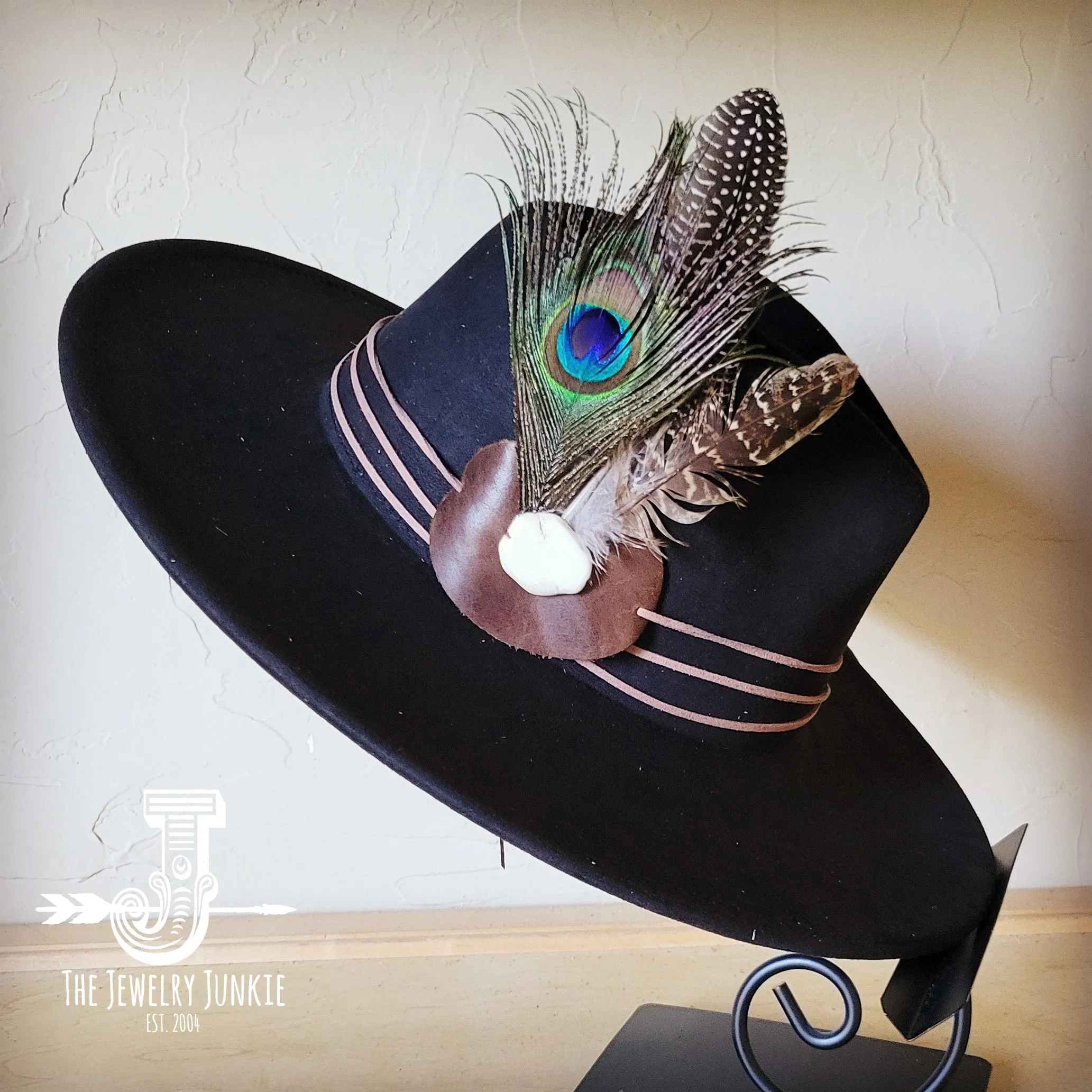 Peacock Guinea Feather & Turquoise Slab Hat Band   Choice of Hat 985w