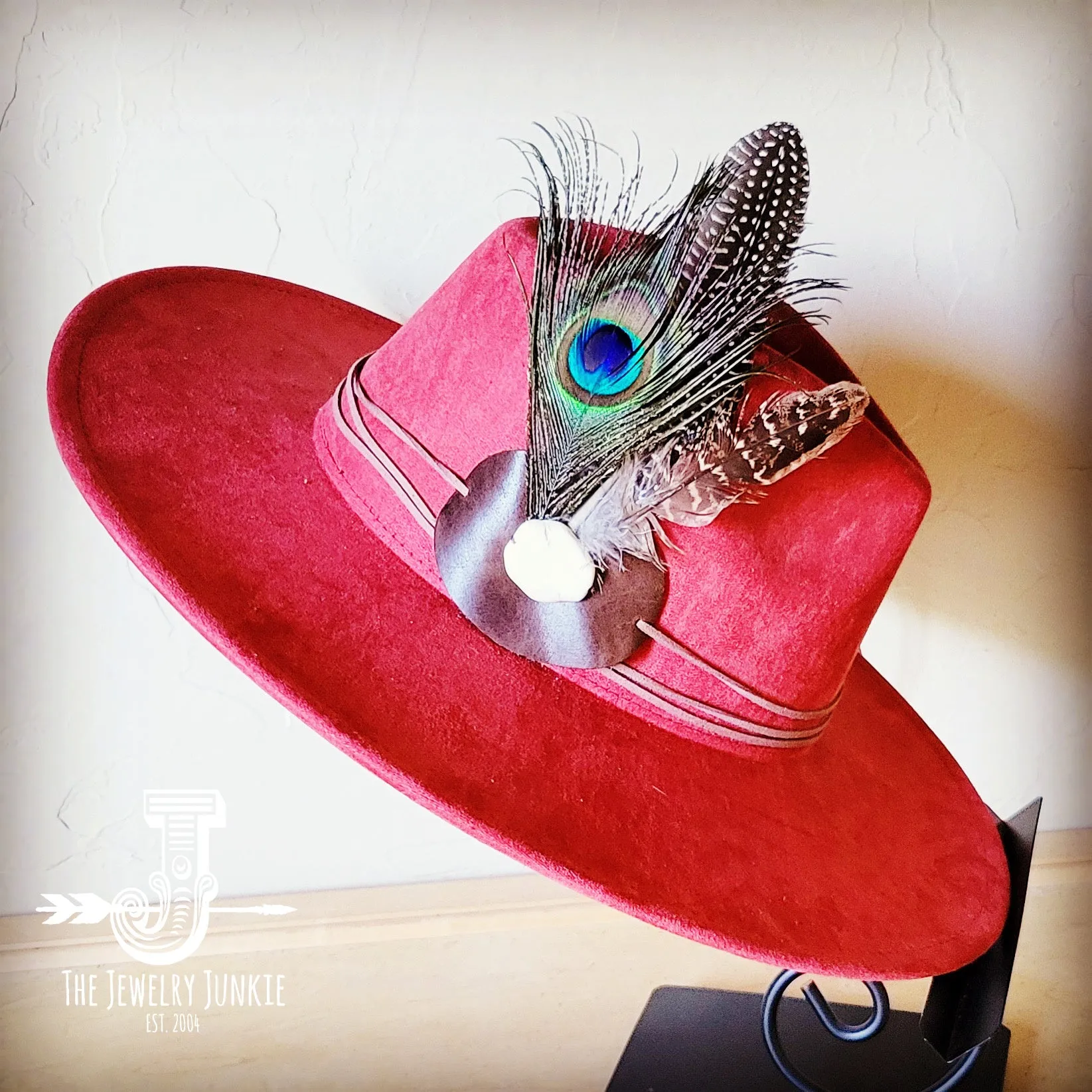 Peacock Guinea Feather & Turquoise Slab Hat Band   Choice of Hat 985w