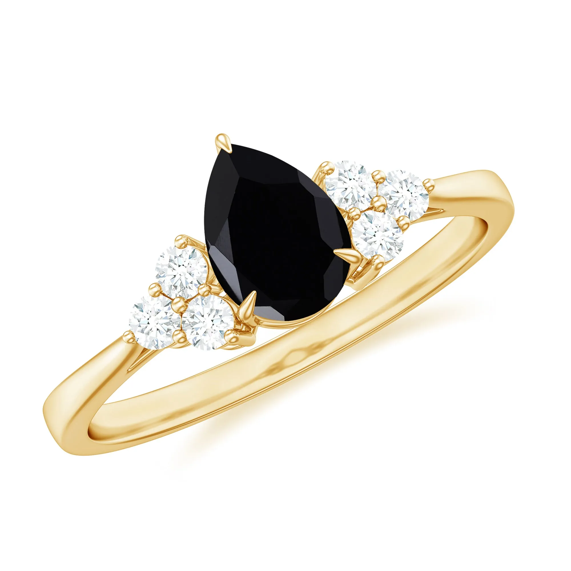 Pear Shaped Black Diamond and Diamond Solitaire Trio Ring