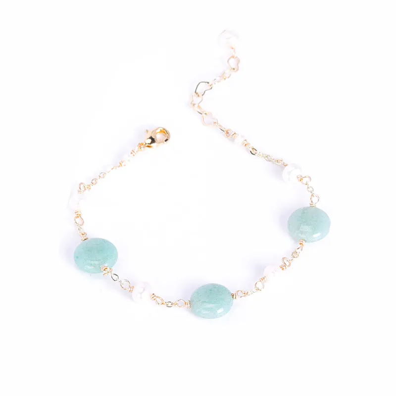 Personalized Handcrafted Aventurine Jade and Freshwater Pearl Bracelet for Women