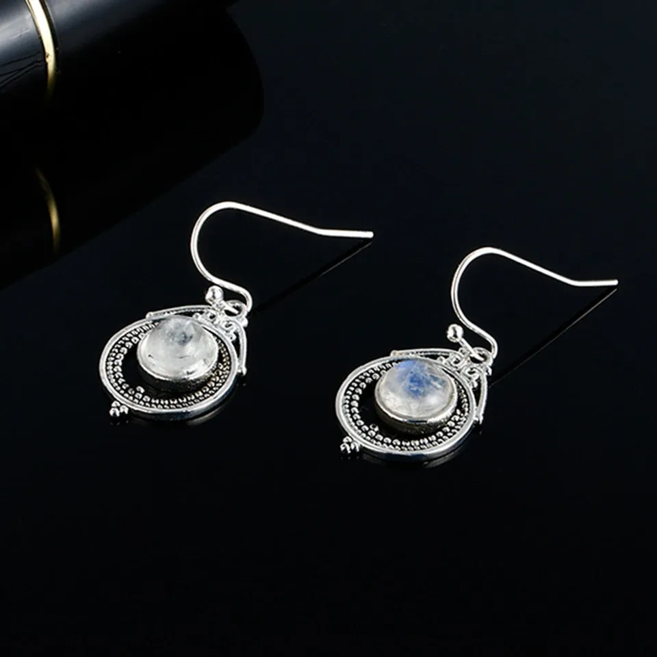 Petite 925 Sterling Silver Natural Rainbow Moonstone Drop Earrings