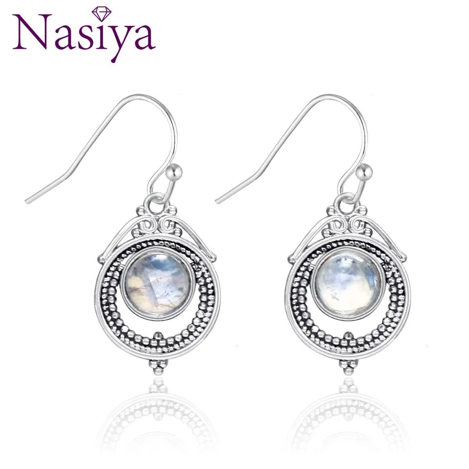 Petite 925 Sterling Silver Natural Rainbow Moonstone Drop Earrings