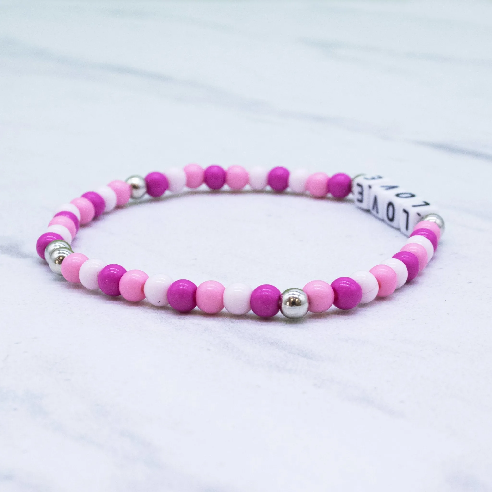 Pink Beaded Affirmation Word Bracelet - LOVE