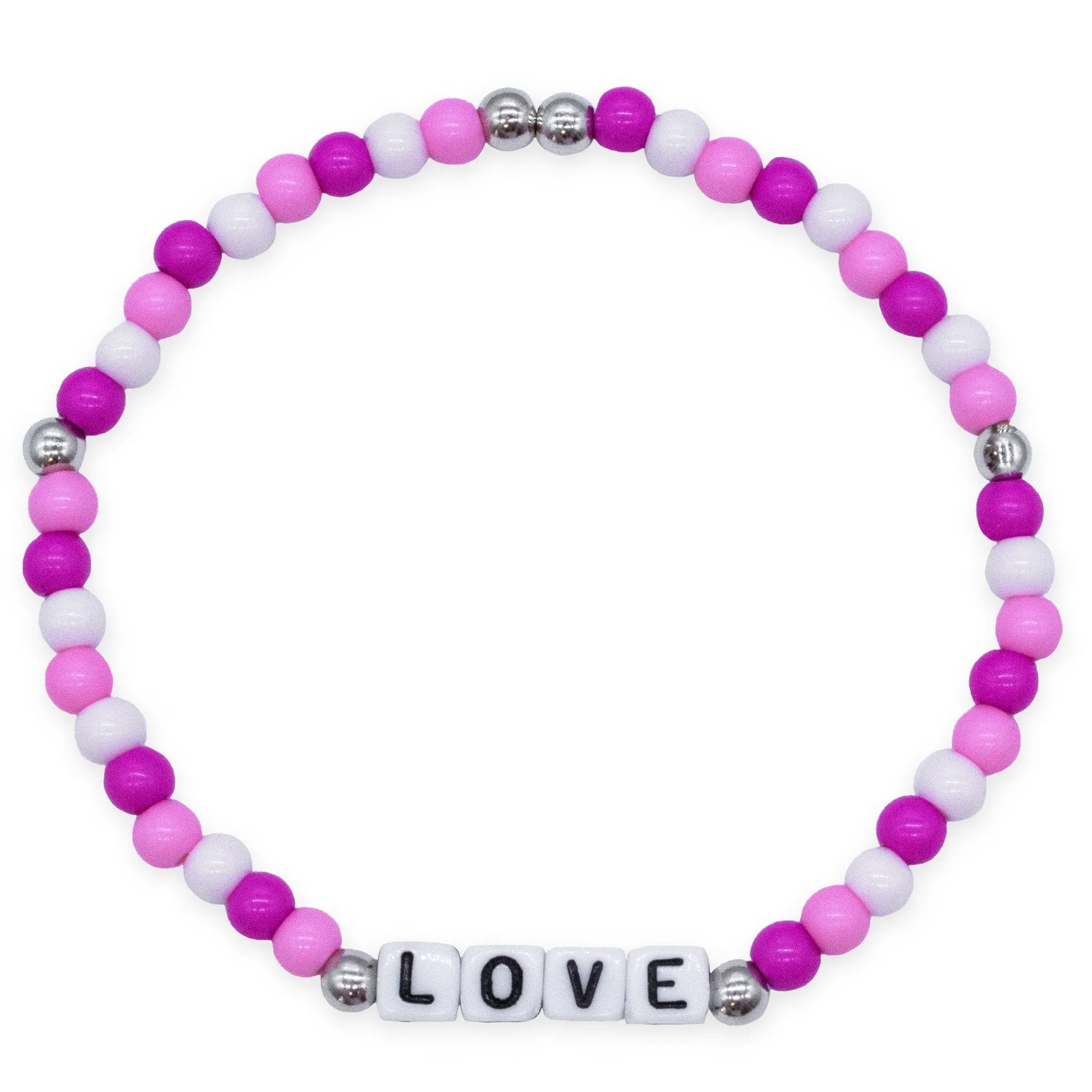 Pink Beaded Affirmation Word Bracelet - LOVE