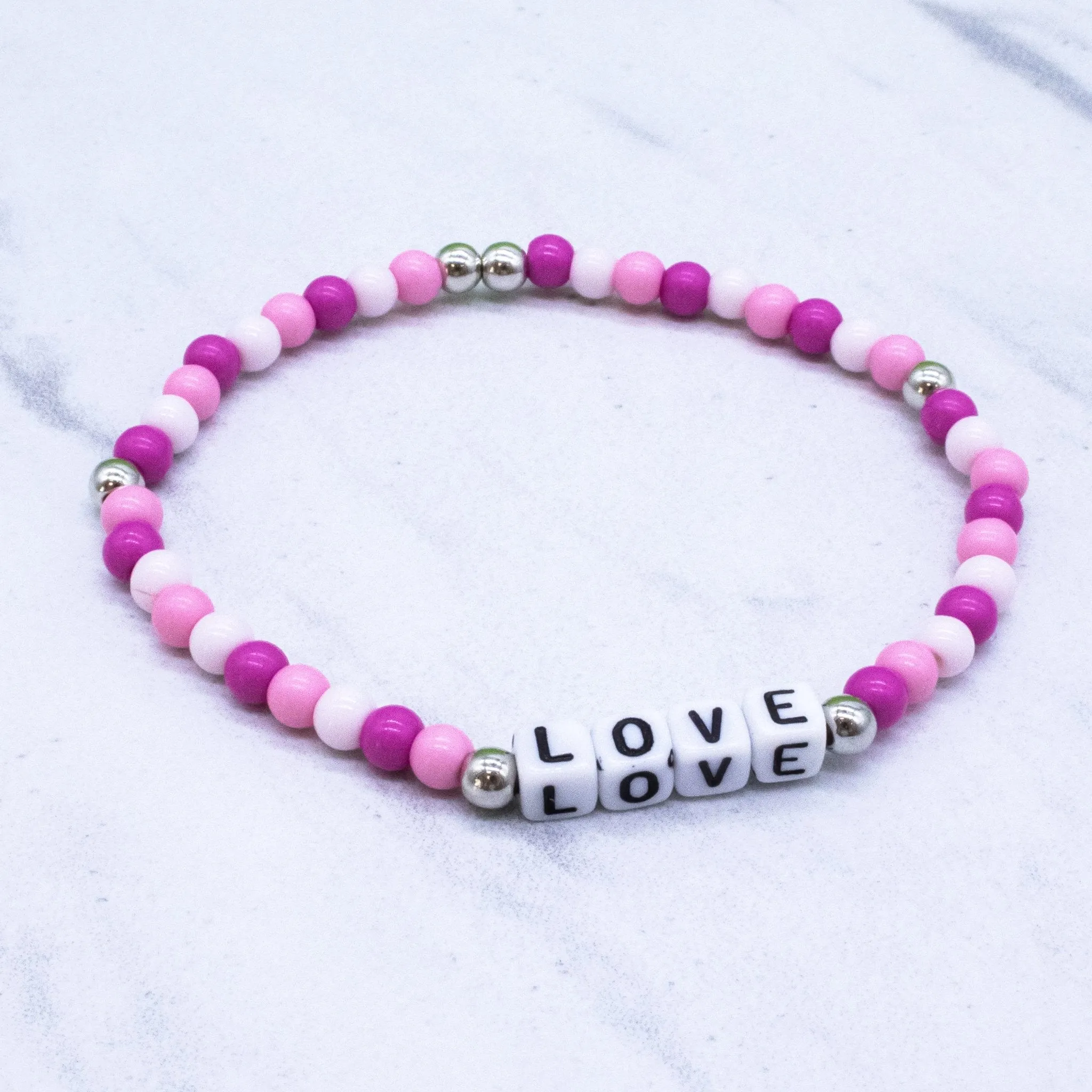 Pink Beaded Affirmation Word Bracelet - LOVE