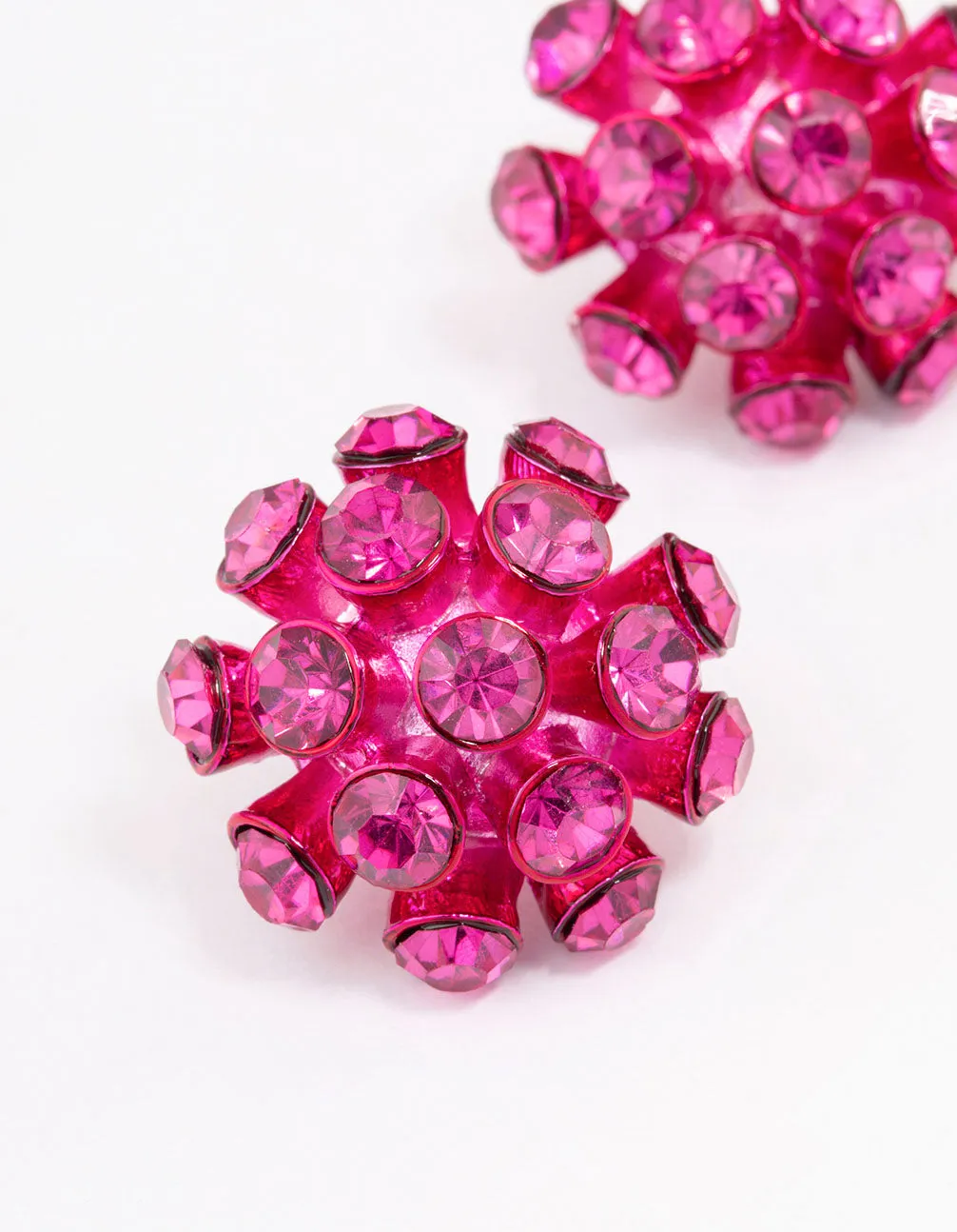 Pink Diamante Flower Stud Earrings