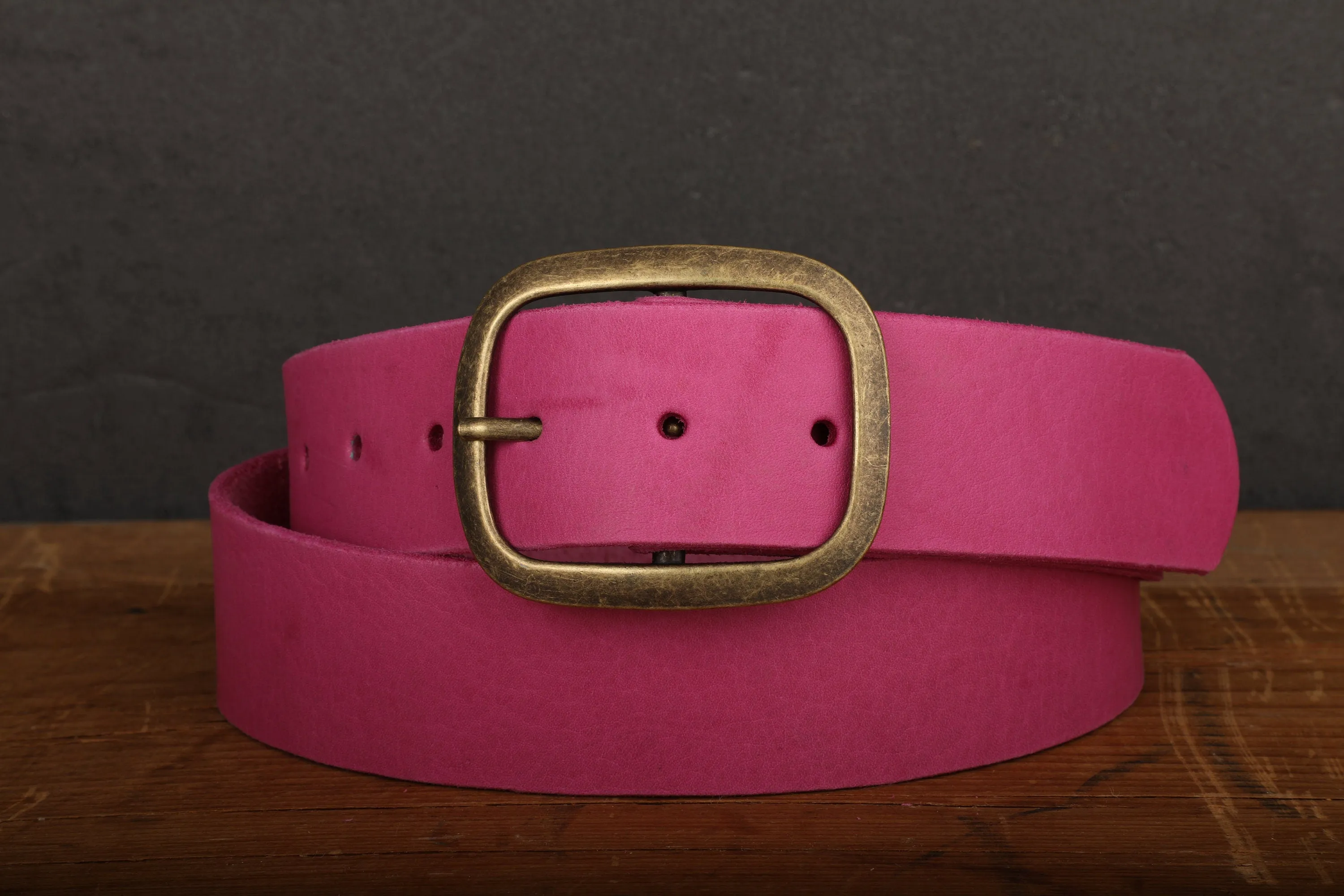 Pink Leather Belt with Antique Brass Buckle