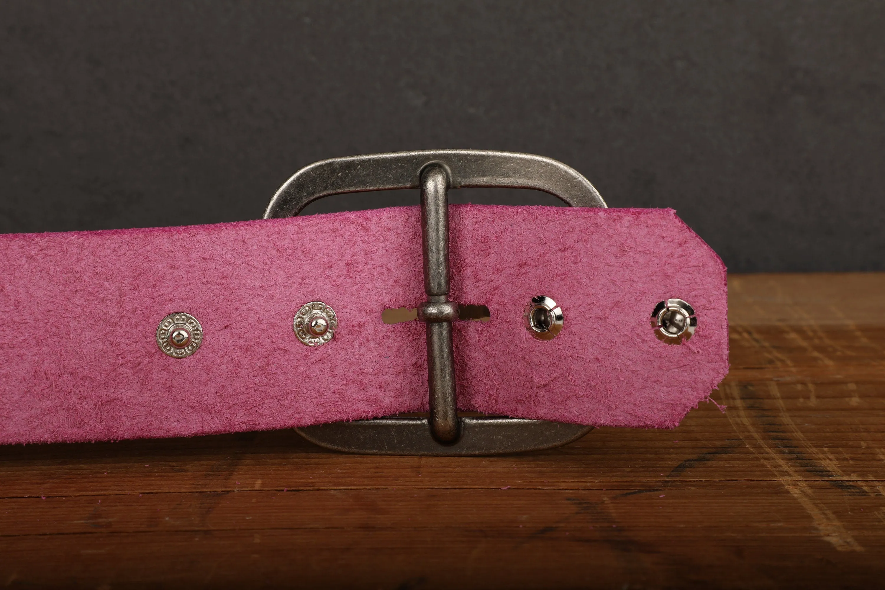 Pink Leather Belt with Antique Brass Buckle