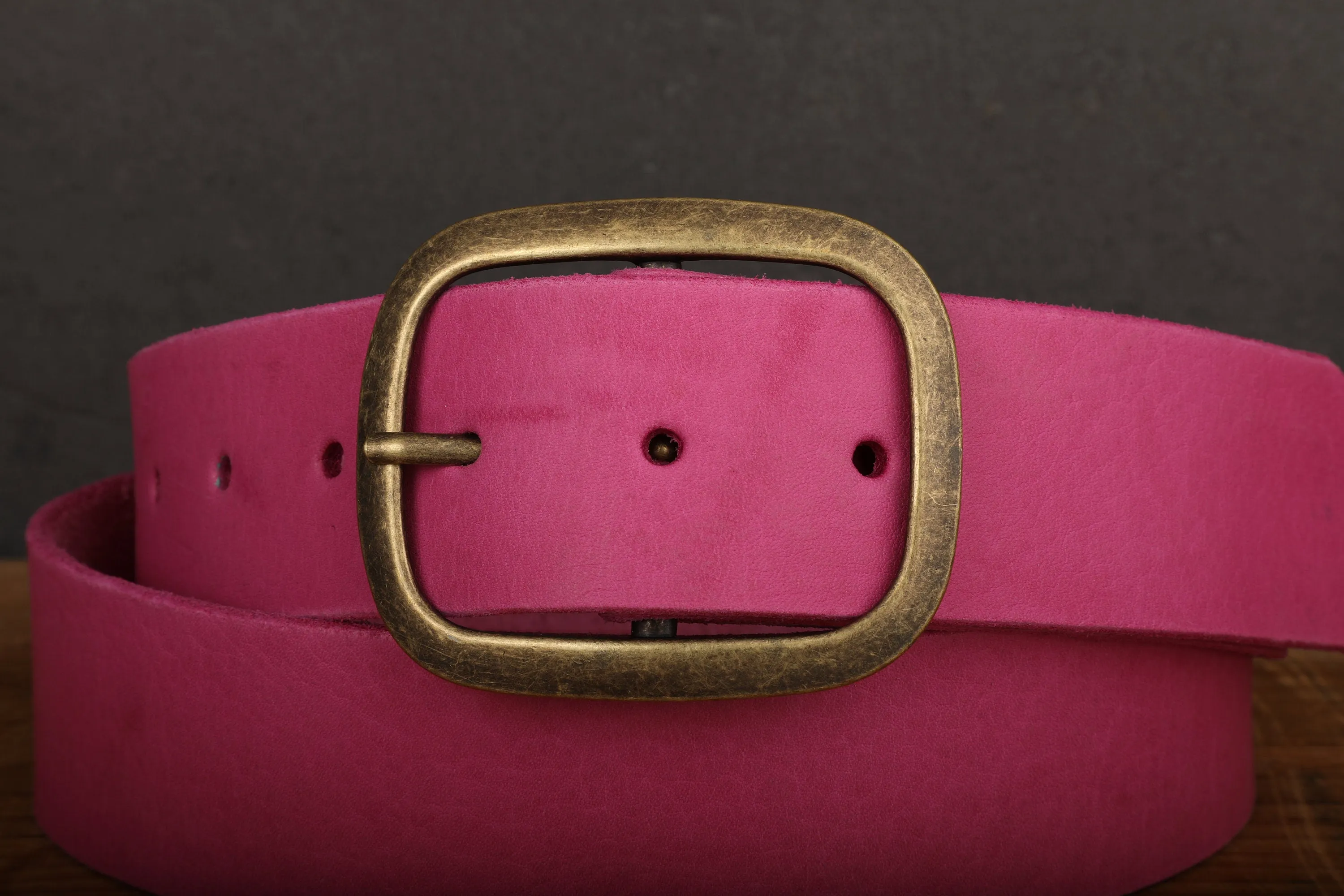 Pink Leather Belt with Antique Brass Buckle