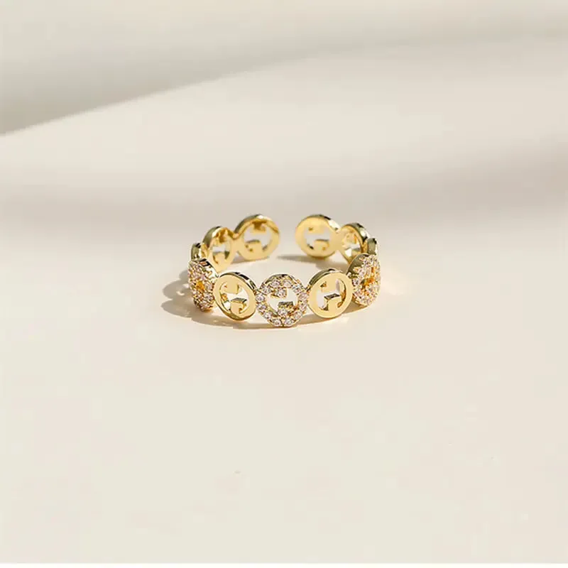 Plated Trendy Light Luxury Adjustable Ring Women&#39;s Niche Design Word Fashion Personality Index Finger Ring Jewelry