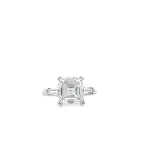 Platinum 5.01ct Asscher Cut Diamond Tapered Baguette Diamond Accent Ring