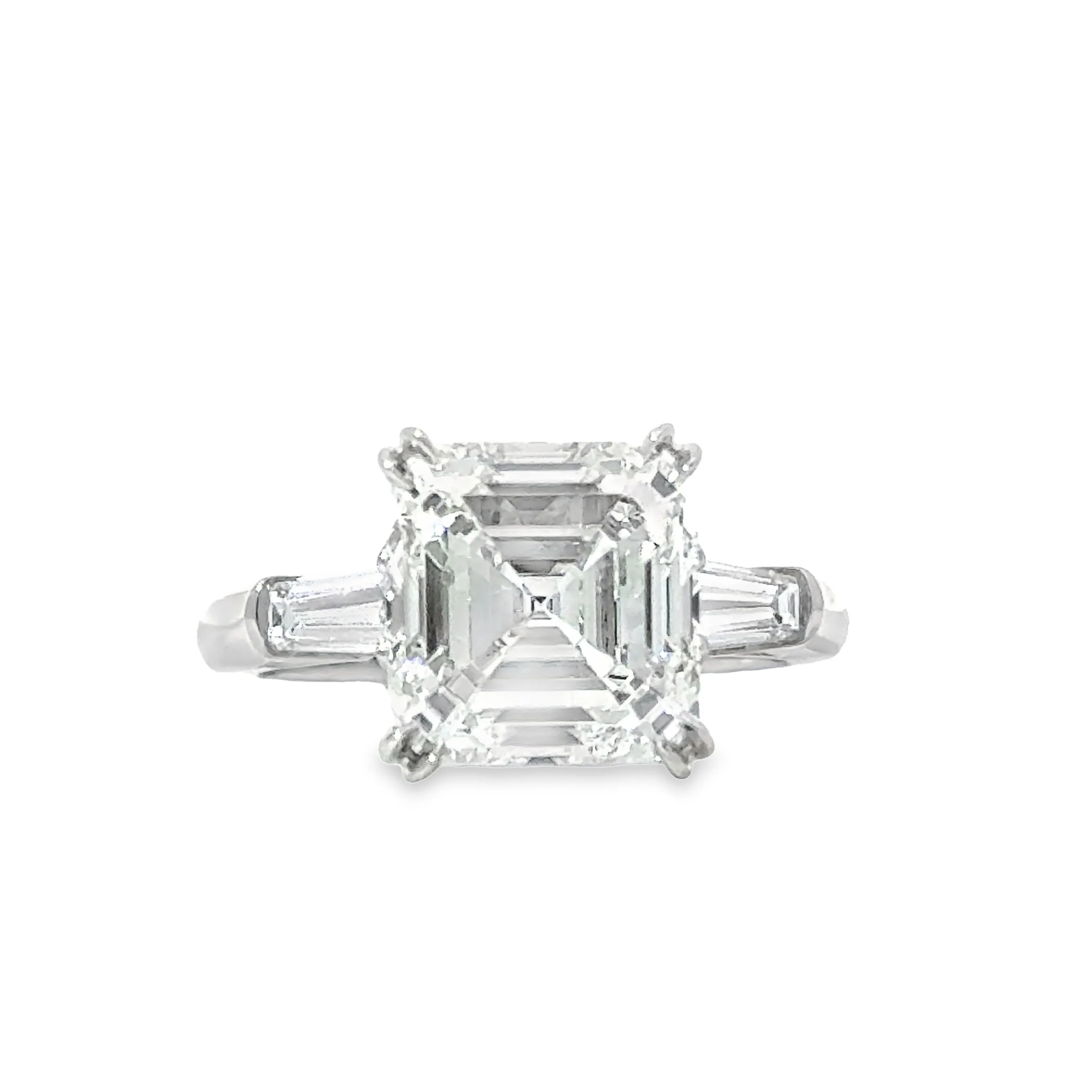 Platinum 5.01ct Asscher Cut Diamond Tapered Baguette Diamond Accent Ring