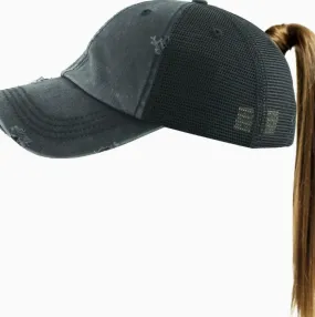 Ponytail Mesh Back Hat - Black