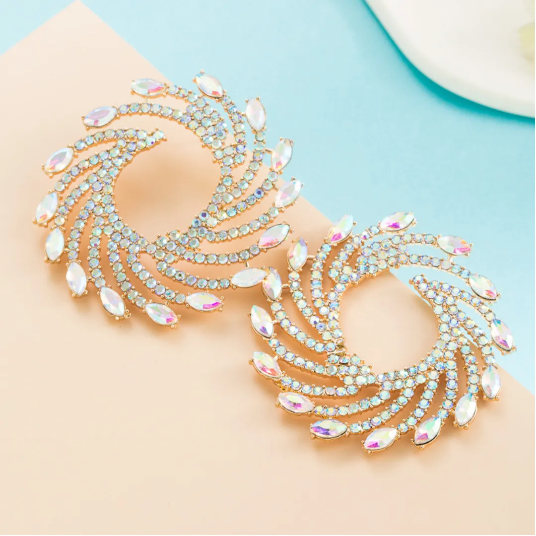 Pre Order:  Exaggerated Alloy Diamond Colored Whirlwind Earrings