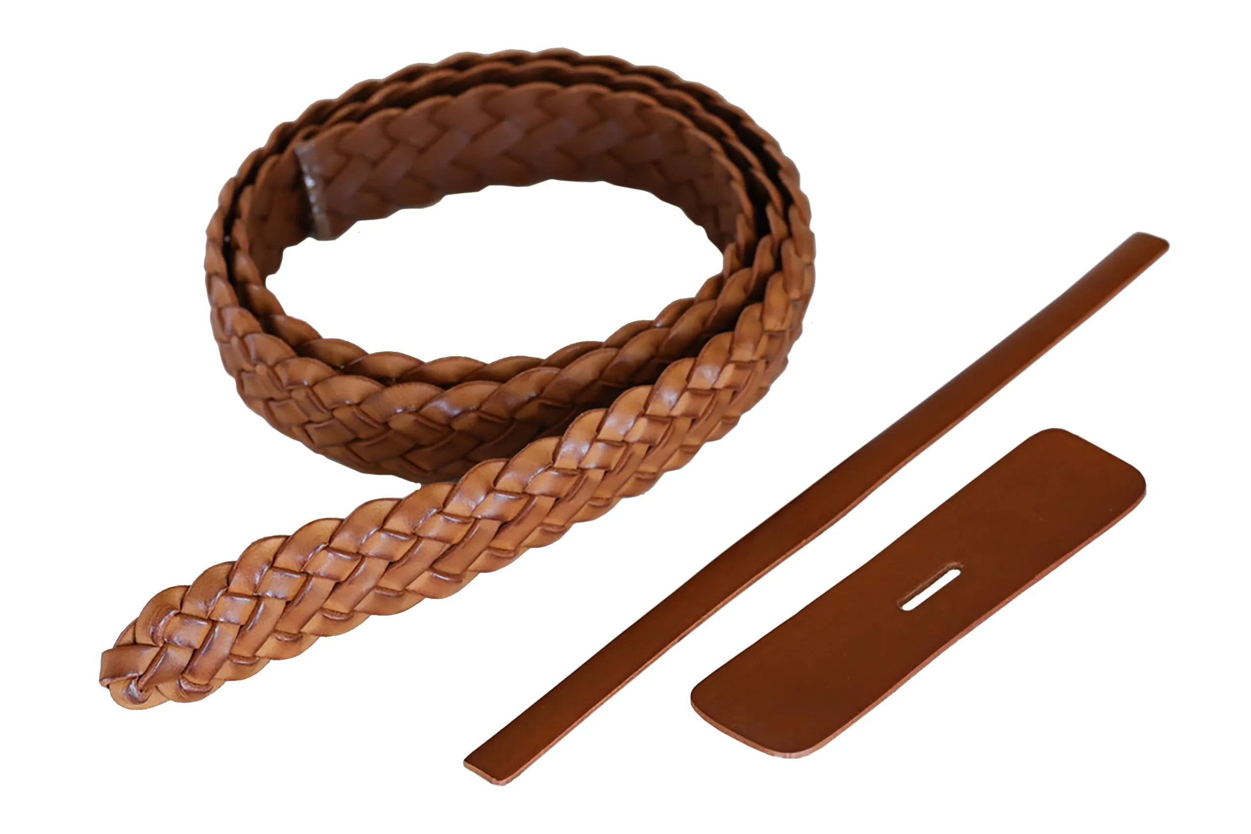 Premium Braided Leather Belt Kit (Natural Veg Tan) - 1.25" (32mm)