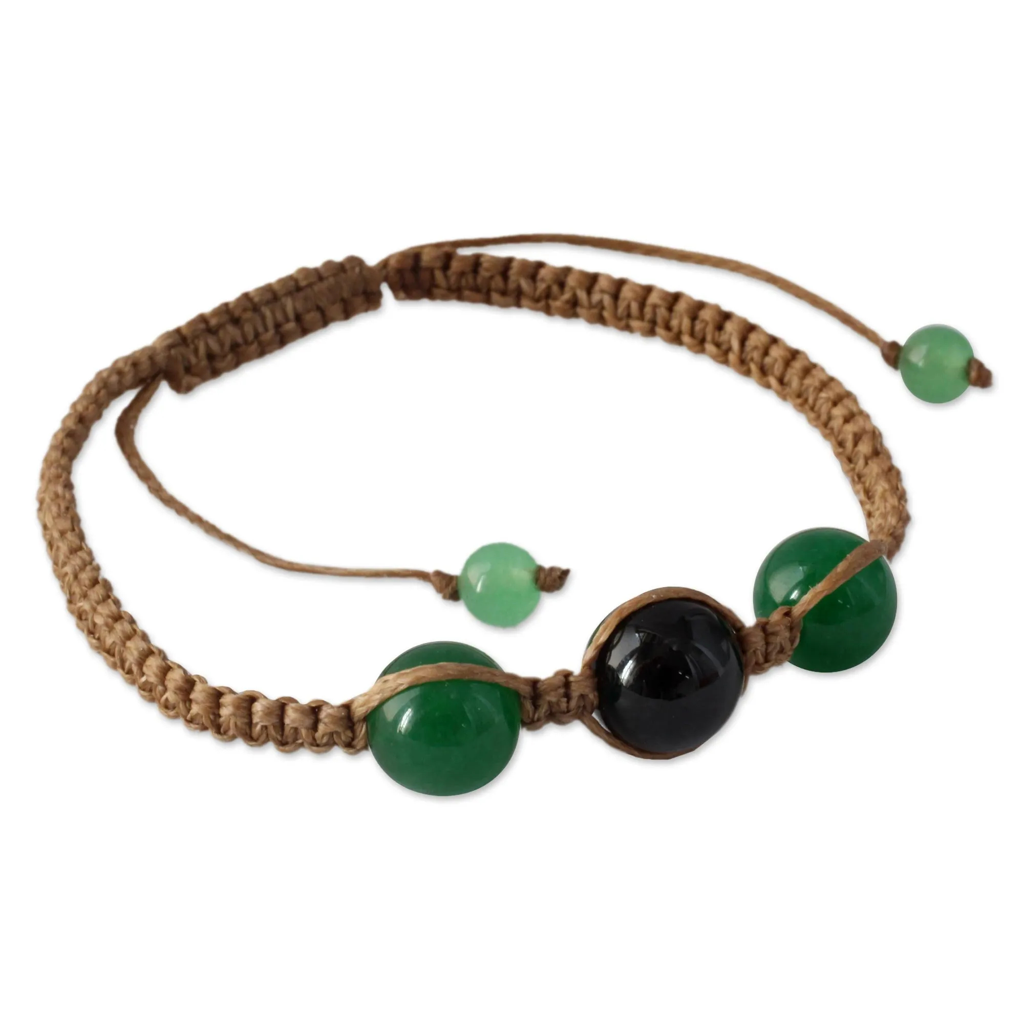 Protective Tranquility Green and Black Onyx Hand-braided Shambhala-style Bracelet